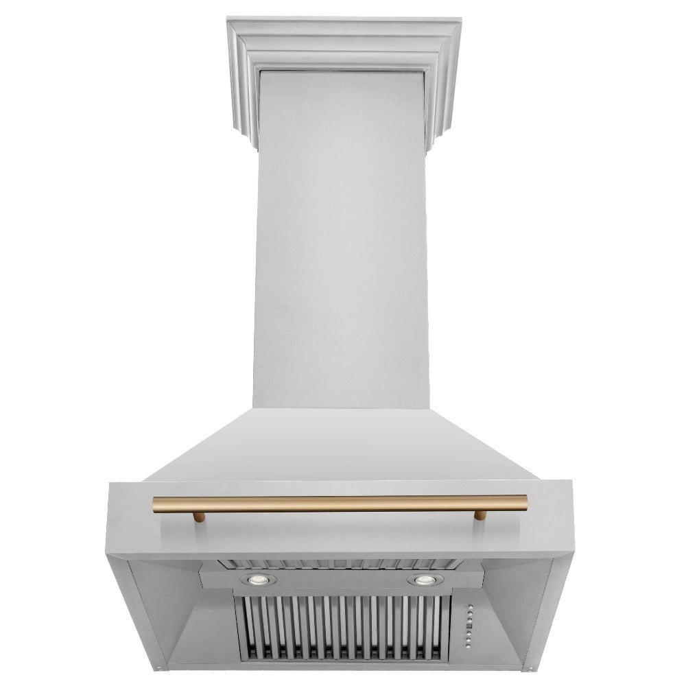 ZLINE Autograph Edition 30-inch Stainless Steel Kitchen Package - Dual Fuel Range, Range Hood, Dishwasher & Refrigerator with External Water Dispenser - Champagne Bronze Accents (4AKPR RARHDWM30 CB) | Premium Kitchen Appliances for Modern Homes & Gourmet Cooking