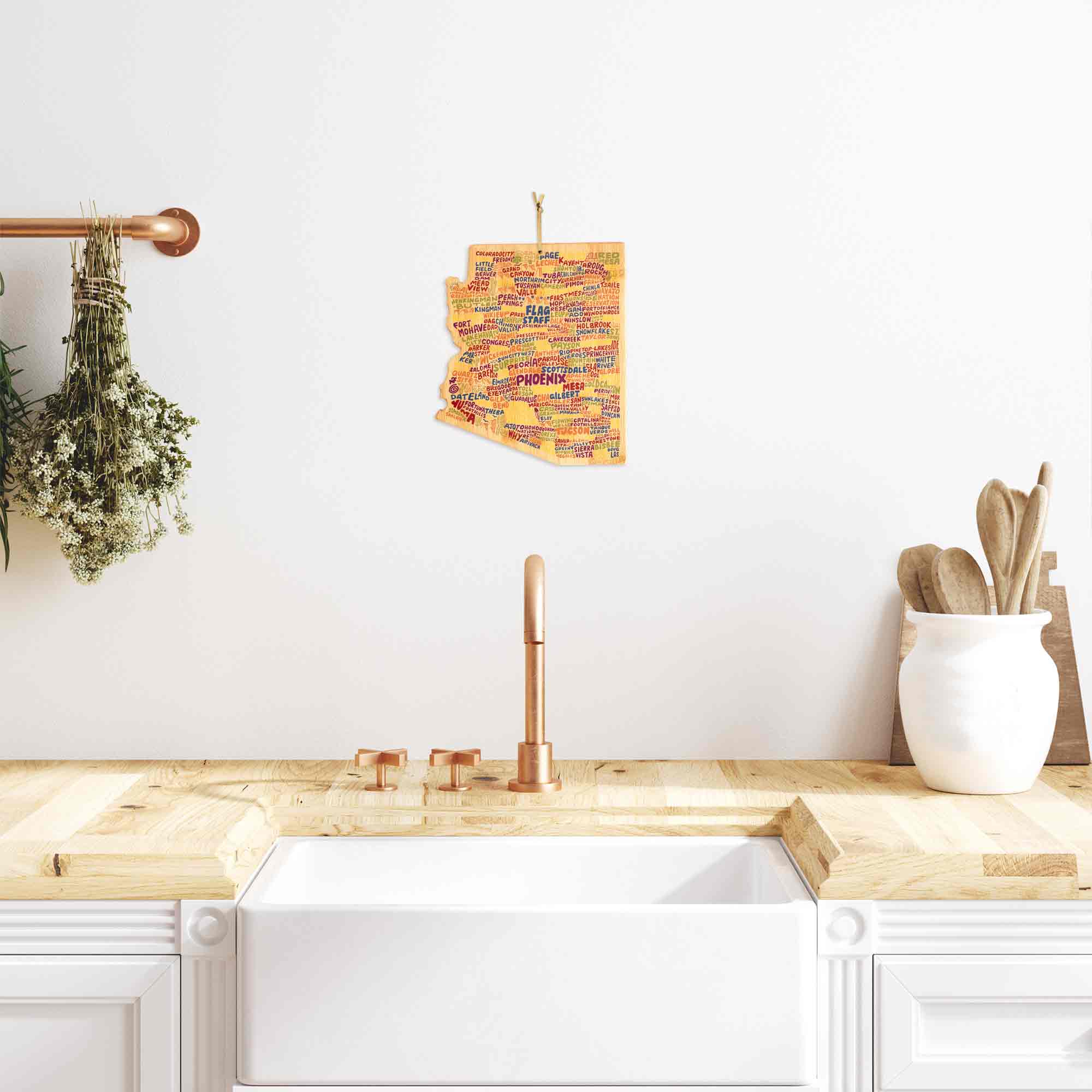 Premium Arizona-Themed Cutting Board with Wander on Words™ Artwork – Perfect for Kitchen Prep, Charcuterie Boards & Home Decor