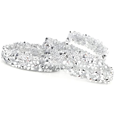 Mesh Rhinestones Wrap Roll - 1cm Silver White Resin Drill Mesh for Wedding & Birthday Cake Stand Decoration | DIY Party, Bridal Shower, Home Decor
