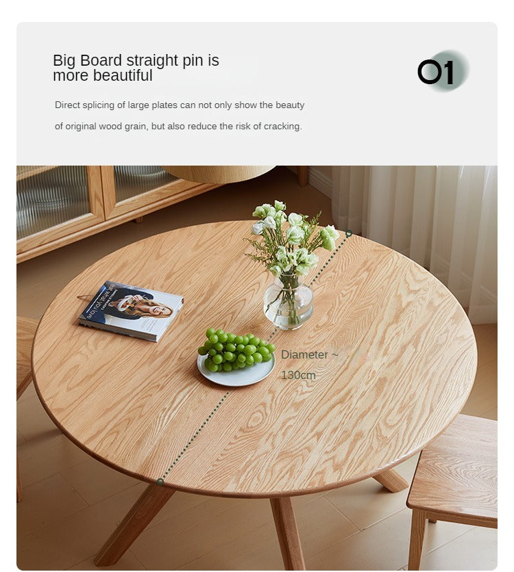 Solid Oak Wood Round Dining Table - 42 Inch Farmhouse Kitchen Table for 6 - Perfect for Family Gatherings & Dinner Parties