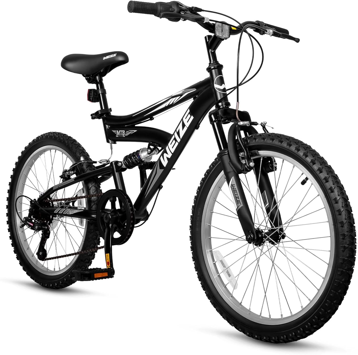 WEIZE 20 Inch Kids Mountain Bike for Boys & Girls Ages 6-13 - Dual Full Suspension, 6-Speed Drivetrain, High Carbon Steel Frame - Perfect for Trail Riding, Neighborhood Adventures & Outdoor Exploration
