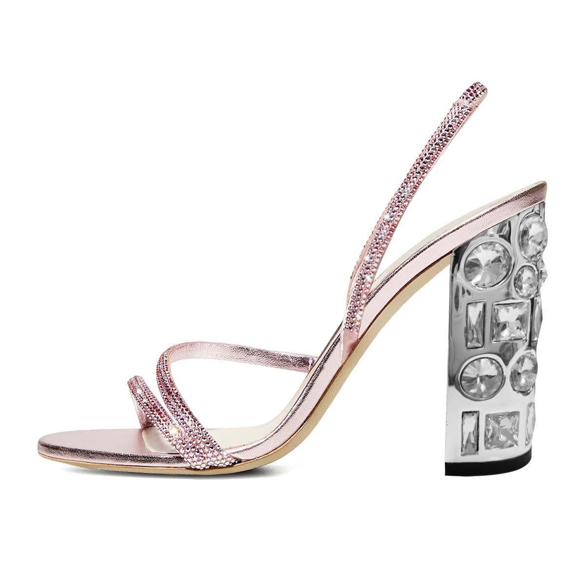 XYD Women's Rhinestone High Heel Sandals - Open Round Toe Slingback Chunky Heels for Party, Prom, Wedding & Bride | Elegant Evening Shoes for Special Occasions