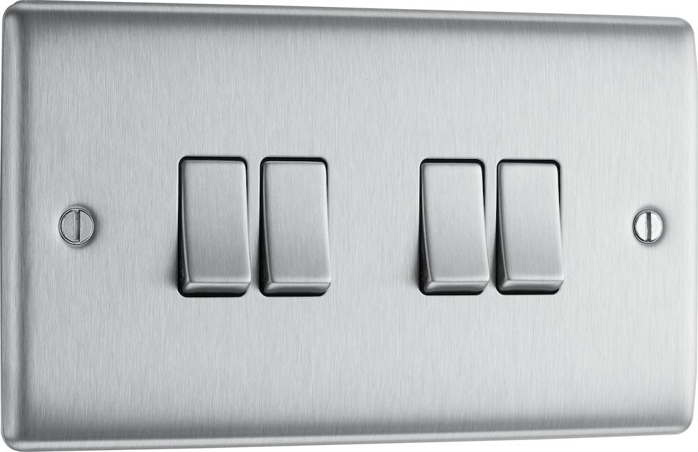 BG Nexus Metal Brushed Steel 4G 2W Light Switch NBS44 - Modern Electrical Wall Plate for Home & Office Decoration | Perfect for Living Room, Bedroom, and Commercial Spaces