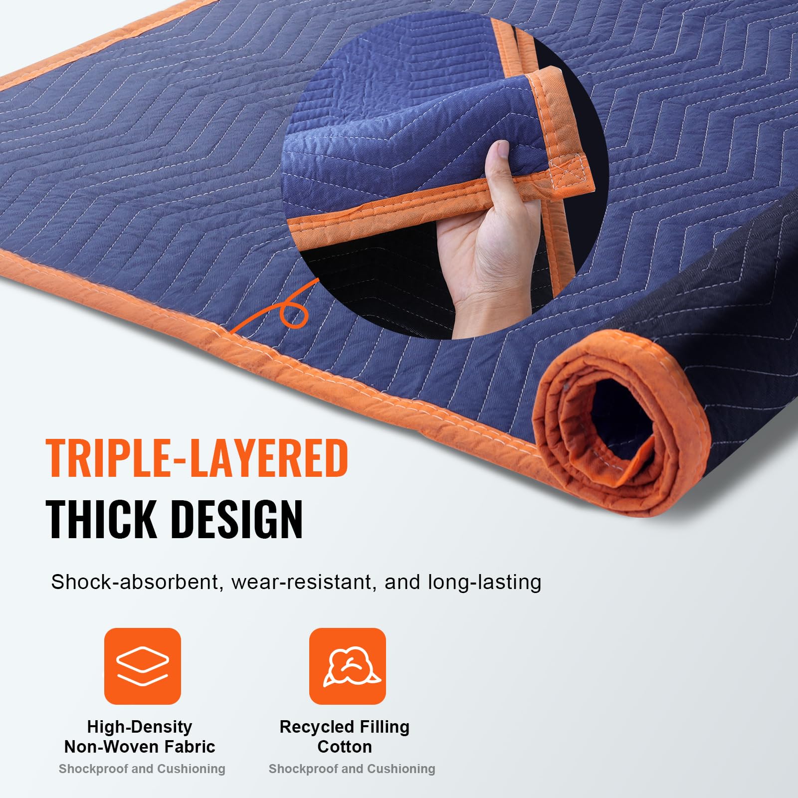 VEVOR YB085-65 Heavy Duty Moving Blankets 12 Pack - 65 lbs/dz, Blue & Orange - Furniture Protectors for Moving, Packing & Storage