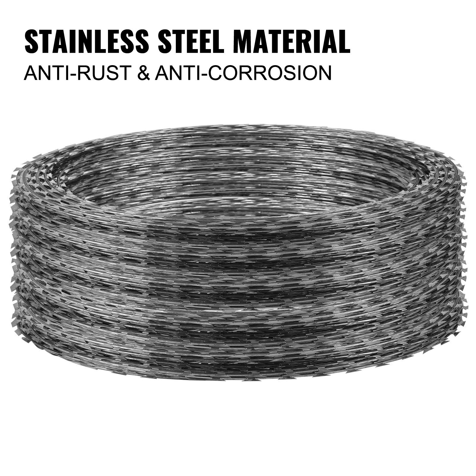 OrangeA 18 Inch Galvanized Barbed Wire Razor Wire - 500 Feet Heavy Duty Fence Security Wire (10 Coils Per Roll) for Farm, Ranch, Construction Site & Perimeter Protection