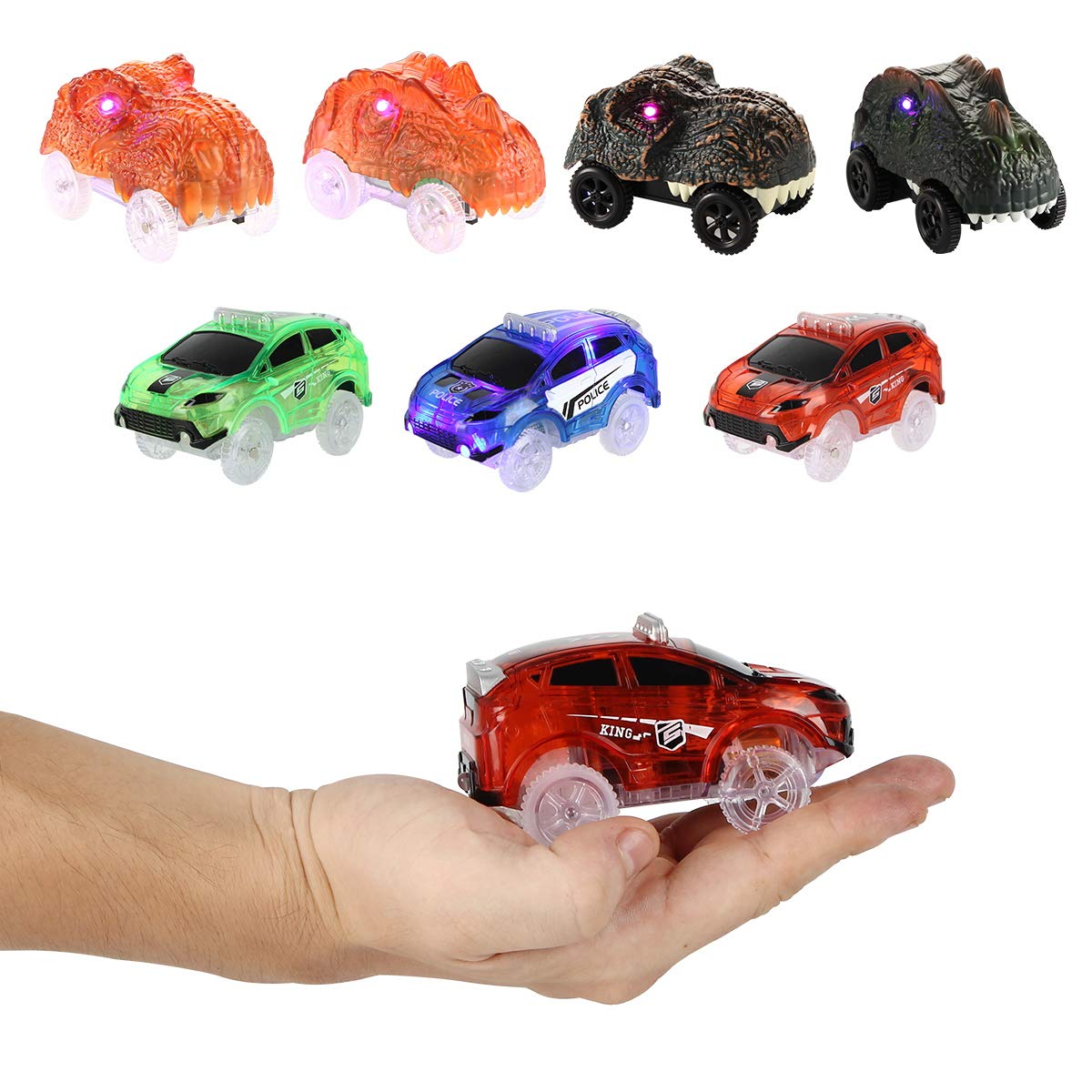 Magic Tracks Glow in the Dark Replacement Cars - 3 Pack Battery Powered LED Snap N Glow Race Cars with Flex Track, Compatible with Most Kids' Car Track Sets | Perfect for Nighttime Races & Indoor Playtime