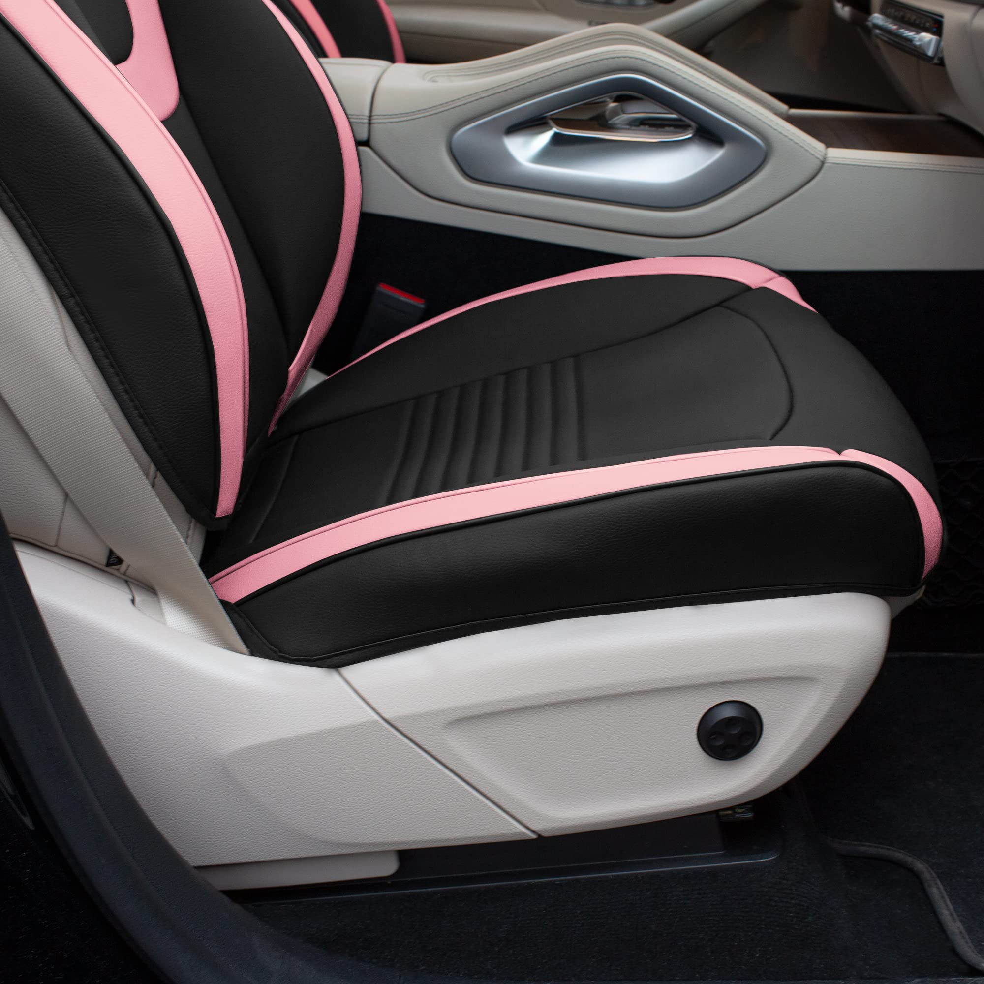 Premium TLH Hybrid70 Deluxe Faux Leather Pink Car Seat Covers with Modern Pattern – Universal Fit Front Set (2 Pack), Waterproof Seat Protector for Cars, Trucks & SUVs | Comfortable & Stylish Upgrade for Daily Commute, Road Trips & Family Travel