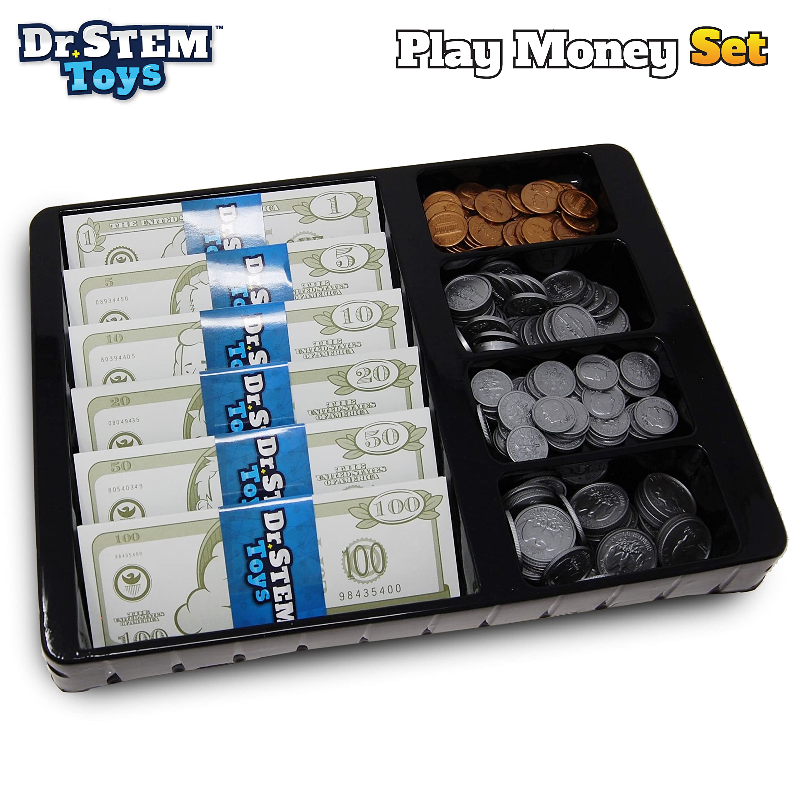 Dr. STEM Toys Play Money for Kids - 400-Piece Realistic Pretend Money Set with Bills & Coins | Financial Learning Toy for Kids | Perfect for Pretend Play, Math Games & Teaching Money Management