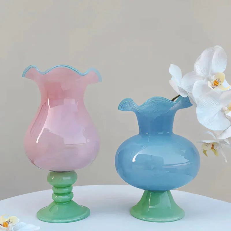Lily Bloom Pedestal Glass Vase - Elegant 12