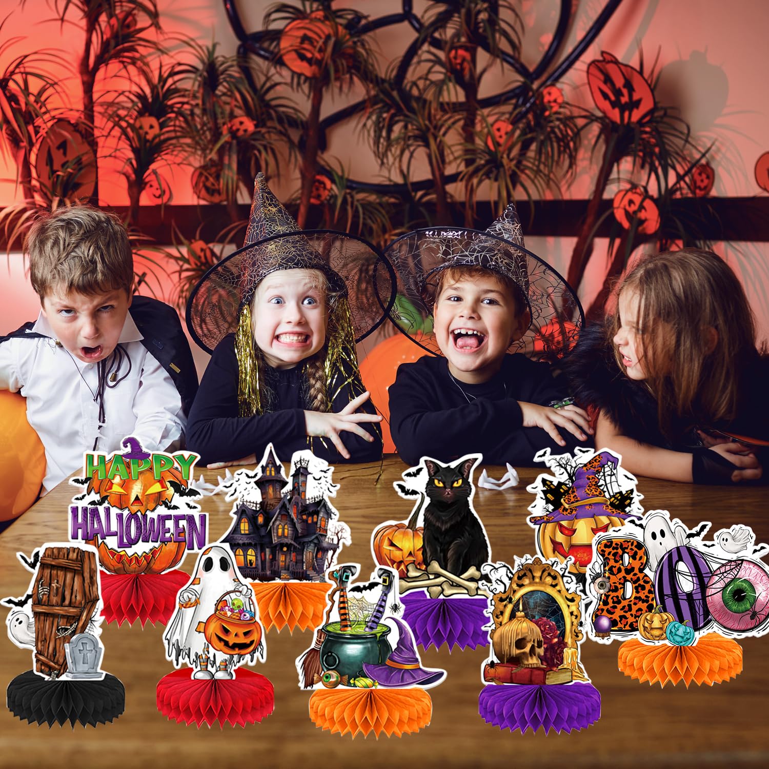 9 Pack Halloween Honeycomb Centerpieces - Spooky Table Toppers & Party Decorations for Halloween, Birthday Parties, and Home Decor | Perfect for Dining Table, Mantel, and Party Backdrop Displays