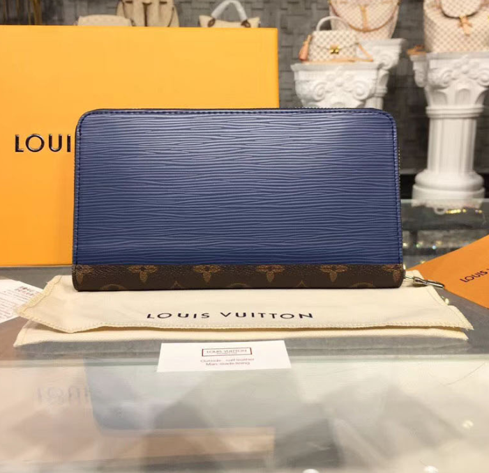 Authentic LV Zippy Organizer Wallet in Epi Leather - Blue & Gray | Luxury Compact Card Holder for Everyday Use & Travel Essentials