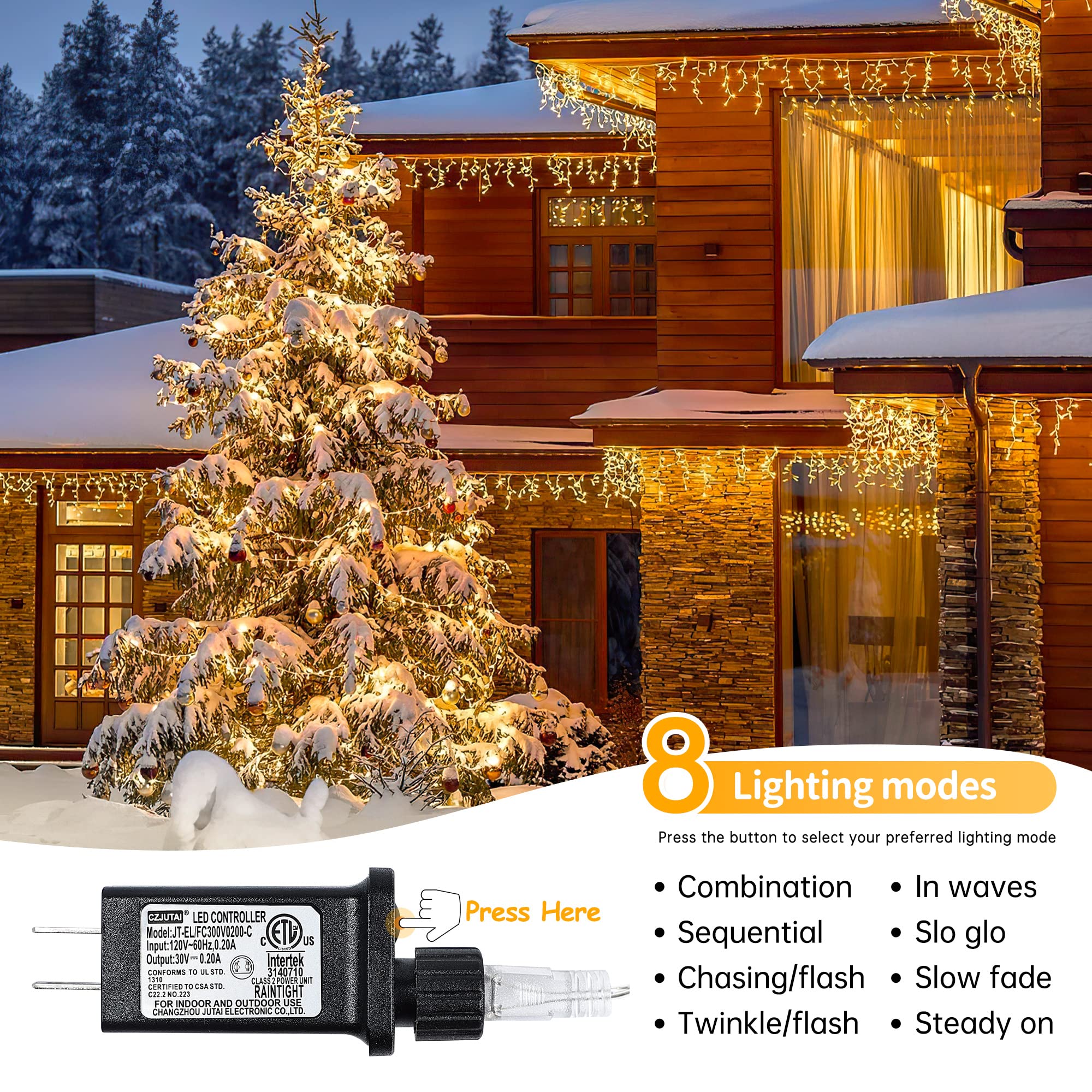 33FT 300 LED Icicle Christmas Lights - Outdoor Waterproof String Lights with 50 Warm White Drops for Holiday, Wedding & Indoor Decorations | Perfect for Roof, Tree, Window & Party Decor