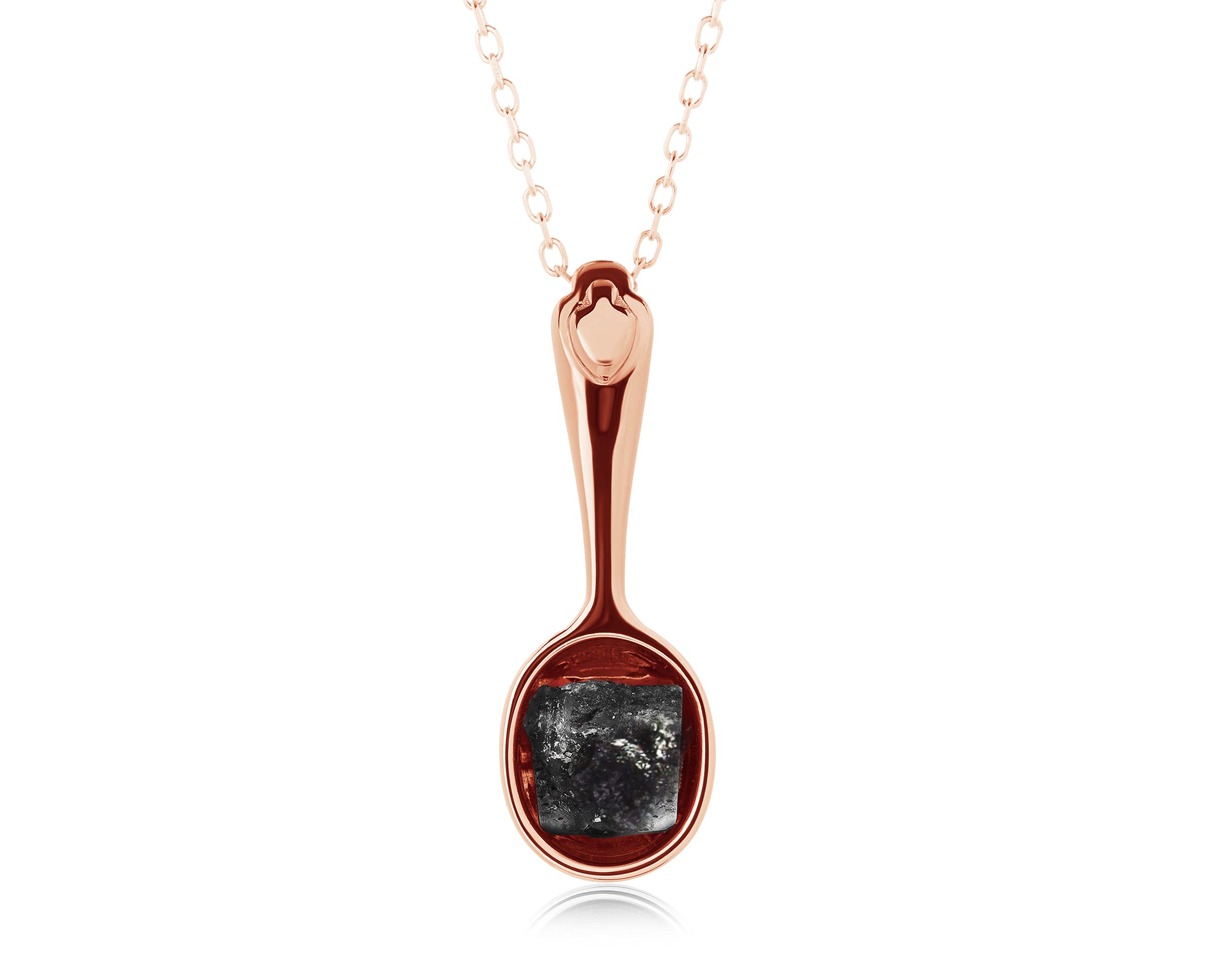 Raw Black Tourmaline Spoon Necklace - Natural Schorl Gemstone Pendant in Rose Gold | Birthstone Jewelry for Women | Perfect for Spiritual Healing, Energy Protection & Boho Fashion