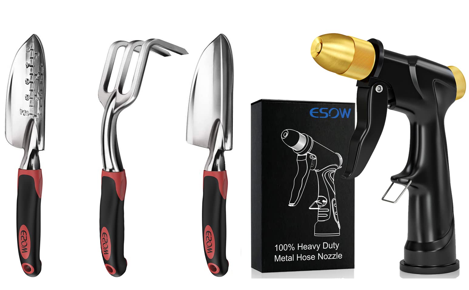 ESOW 3-Piece Heavy Duty Garden Tool Set with 100% Metal Spray Nozzle - Durable Gardening Kit for Planting, Weeding & Watering - Perfect for Lawn, Yard & Outdoor Use