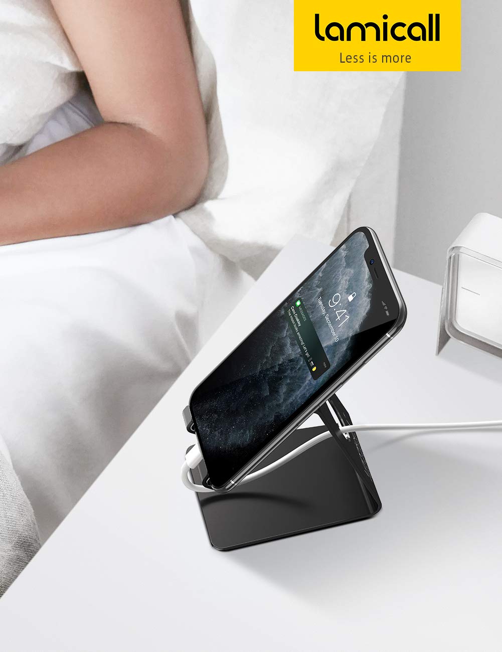 Lamicall Adjustable Cell Phone Stand - Universal Phone Dock, Cradle & Holder for iPhone, Samsung, All Smartphones - Black - Perfect for Office Desk, Home, Car & Video Calls