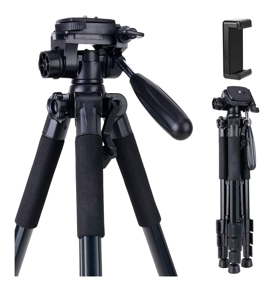 RajoNN Professional Aluminum Camera Tripod Stand with Phone Mount - Portable Travel Tripod for DSLR, Smartphone, iPad - Perfect for Vlogging, Photography, and Video Shooting (Color Options Available)