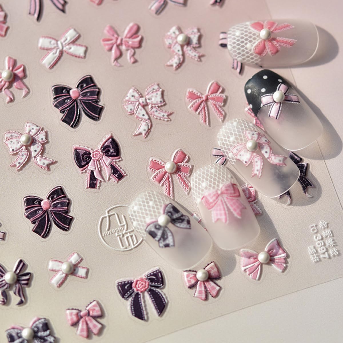 5D Embossed Pink Bow Nail Art Stickers - Kawaii Pearl Bowknot Nail Decals (1PC) | Cute Valentine's Day Manicure Accessories for Holiday Nail Decor, DIY Nail Art, Party & Special Occasion Nail Designs