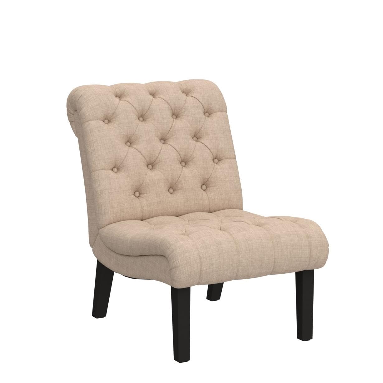Premium Set of 2 Button Tufted Accent Chairs - Khaki Upholstered Lounge Chairs for Living Room, Bedroom & Office - Comfortable Guest Seating for Home Decor & Relaxation