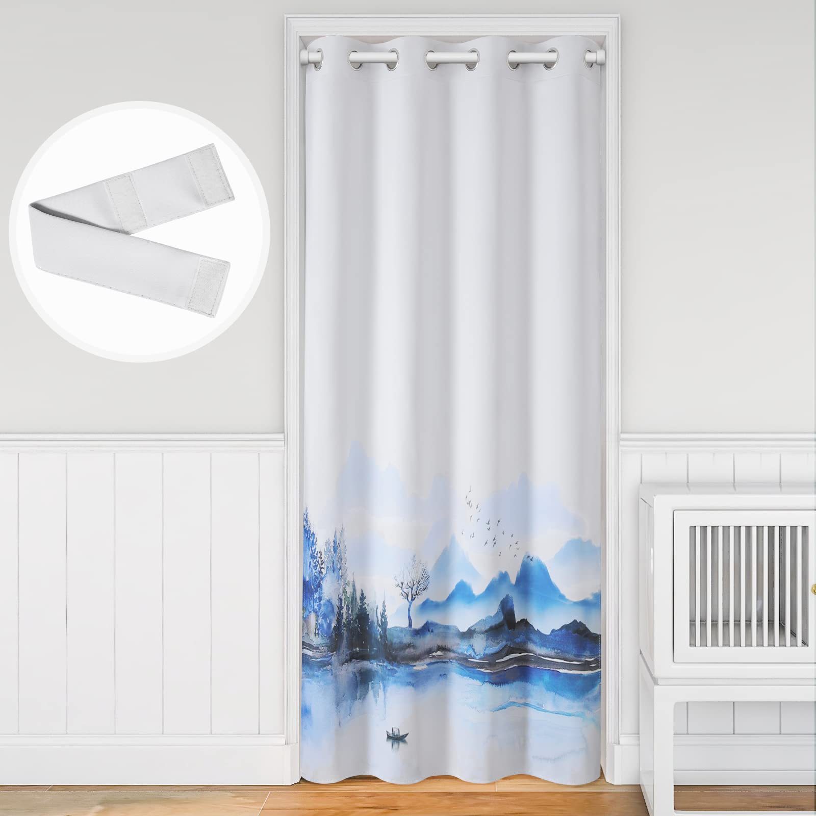Chinese Painting Grommet Door Curtain - 39x78 Inch Semi Blackout Window Panel for Bedroom Privacy, Closet Door & Room Divider | Classic Home Decor for Living Room, Nursery & Entryway