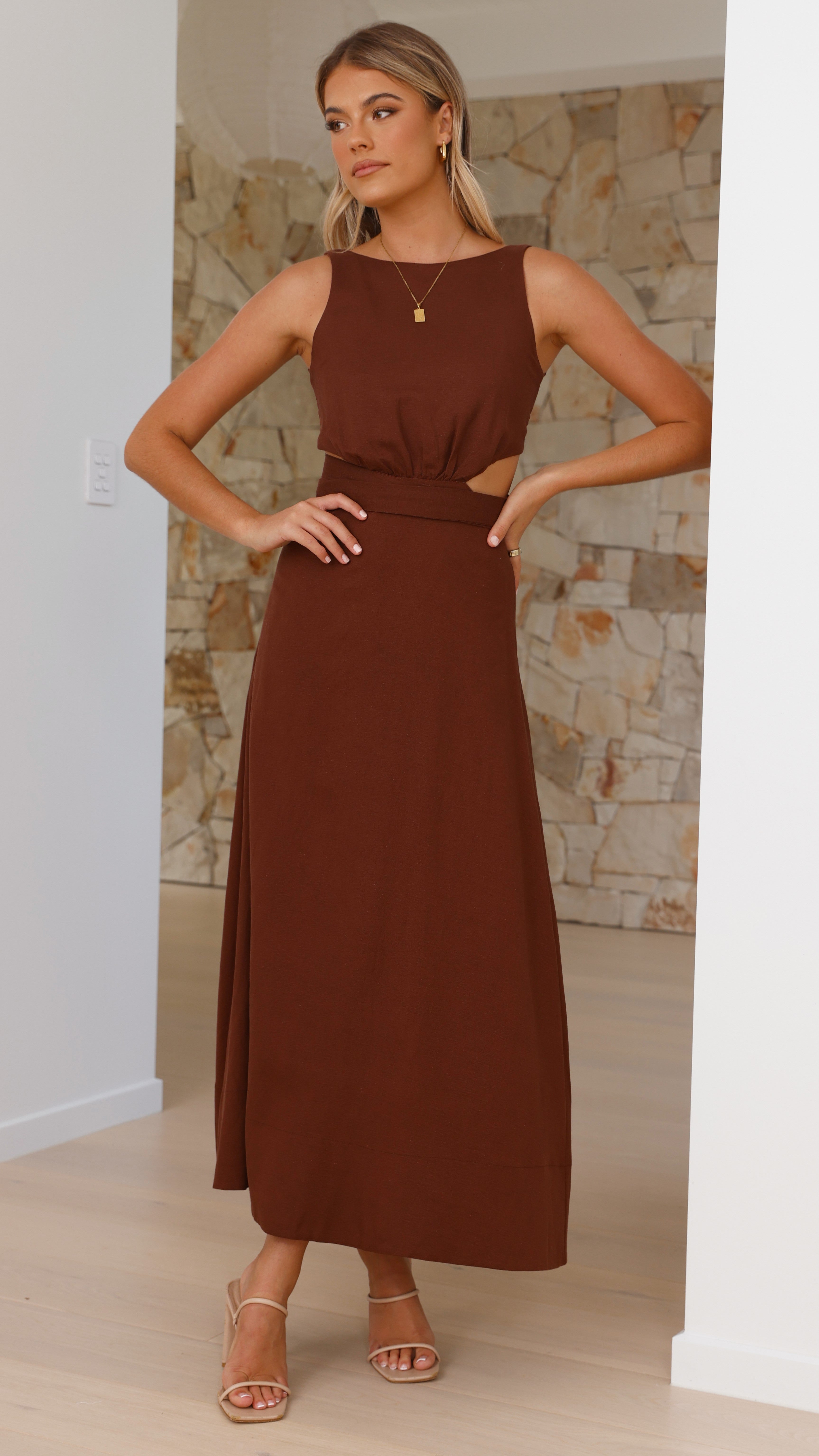 Kimberley Maxi Dress in Chocolate - Flowy Long Summer Dress for Women, Beach Wedding & Vacation Outfit