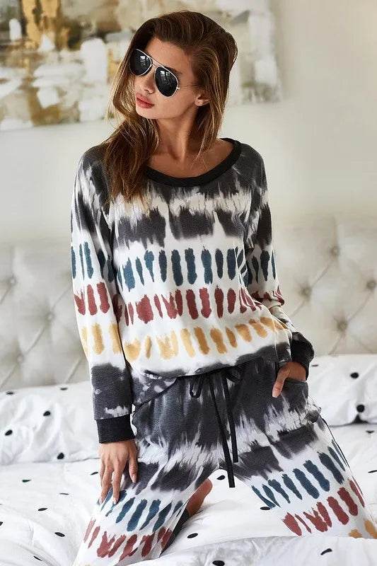 BiBi Tie Dye Print French Terry Top - Trendy Women's Casual Short Sleeve T-Shirt for Summer Outfits, Beach Wear & Lounge