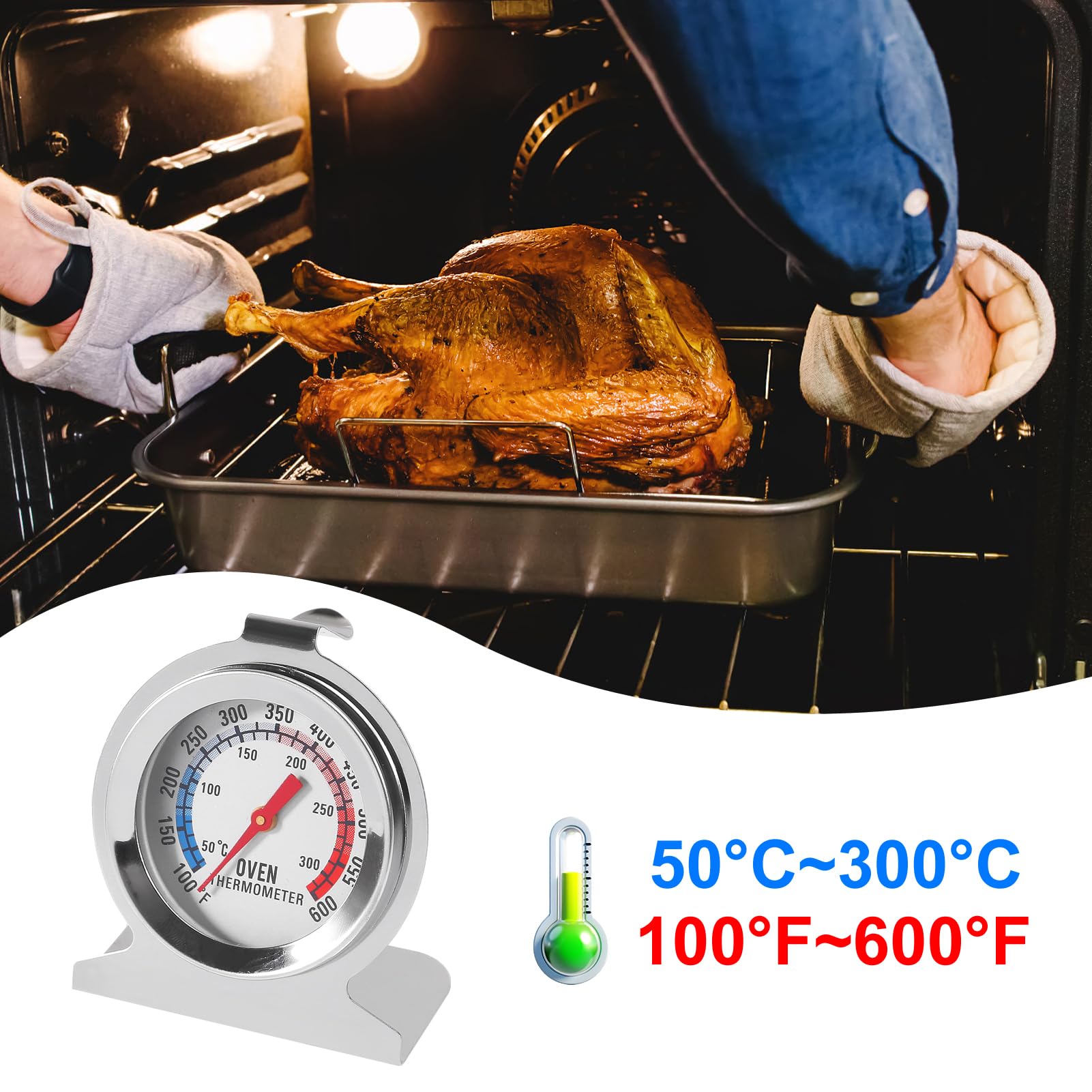 3Pcs Stainless Steel Oven Thermometer 100-600°F/50-300°C - High Precision Cooking Thermometer for Baking, Grilling, Frying & Roasting - Perfect for Kitchen, BBQ, and Professional Chef Use