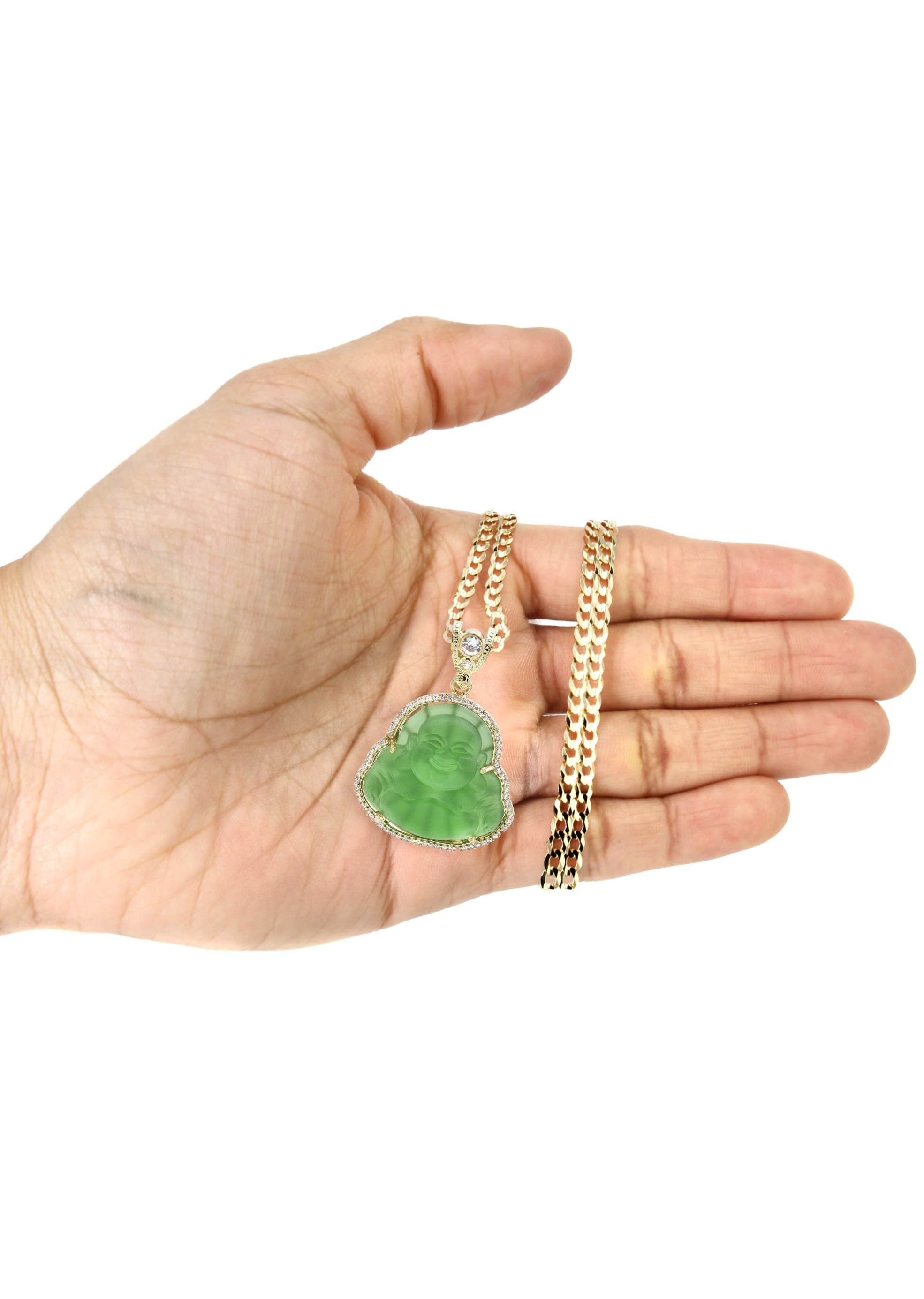 10K Yellow Gold Green Buddha Pendant Necklace for Women - 21.6 Grams Buddhist Jewelry for Meditation, Yoga & Spiritual Protection