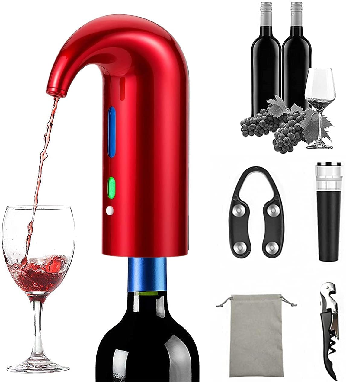 Electric Wine Aerator Pourer - USB Rechargeable Smart Wine Decanter for Red & White Wine | One-Touch Automatic Wine Dispenser with Oxidation Technology | Perfect for Dinner Parties, Wine Tasting & Home Bars (Red)