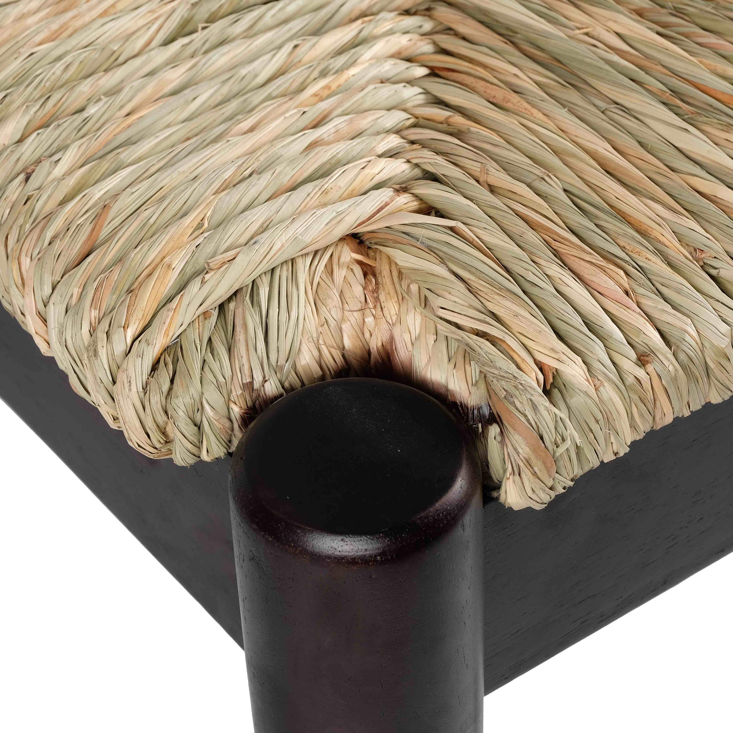 Natural Seagrass Indoor/Outdoor Bench with Black Finish Frame - Perfect for Patio, Garden, Porch & Living Room Decor