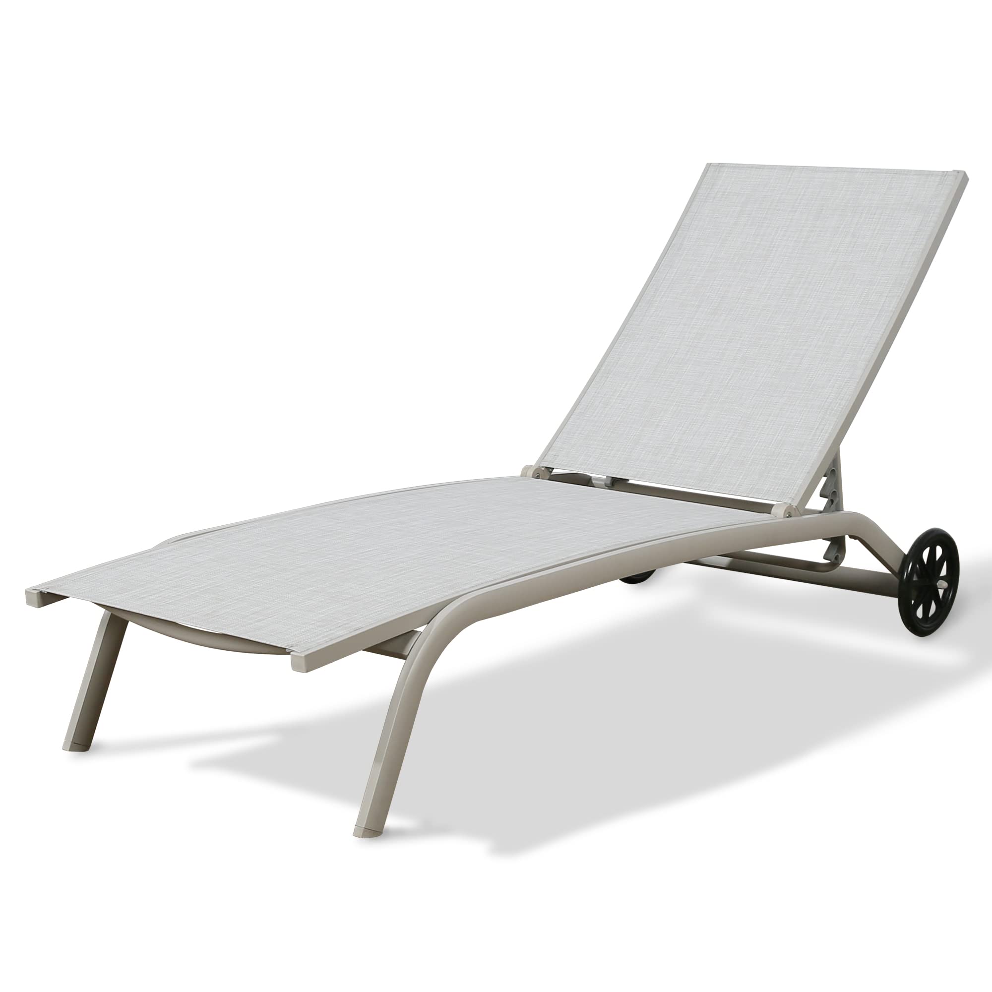 Adjustable Aluminum Patio Lounge Chair with Wheels - Light Grey Outdoor Reclining Chaise for Poolside, Garden & Backyard Relaxation (1-Pack)