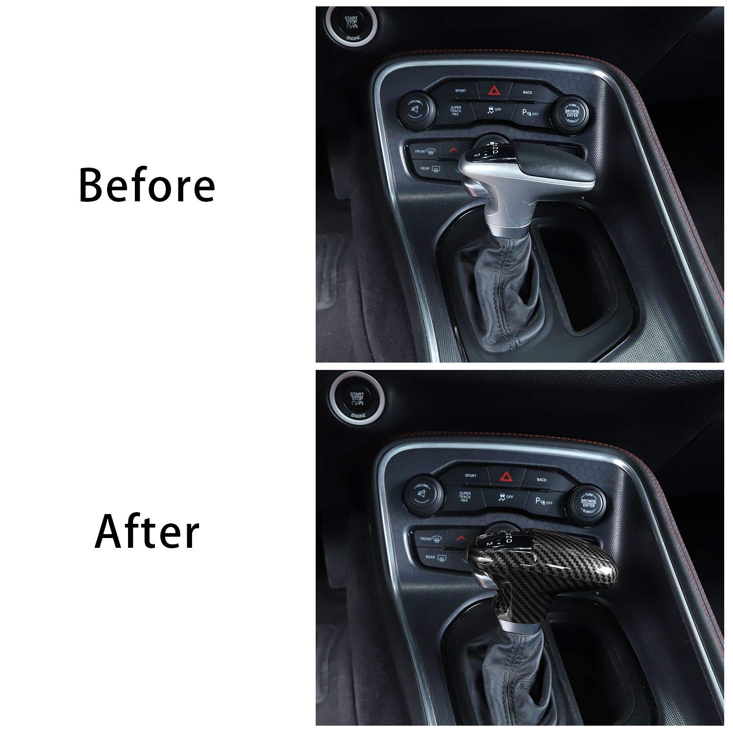 ABS Carbon Fiber Gear Shift Knob Cover for Dodge Challenger (2015-2025), Charger (2018-2025), Durango (2018-2025) - 3pc Interior Accessories Set - Upgrade Your Ride with Premium Style & Grip for Daily Driving & Car Shows