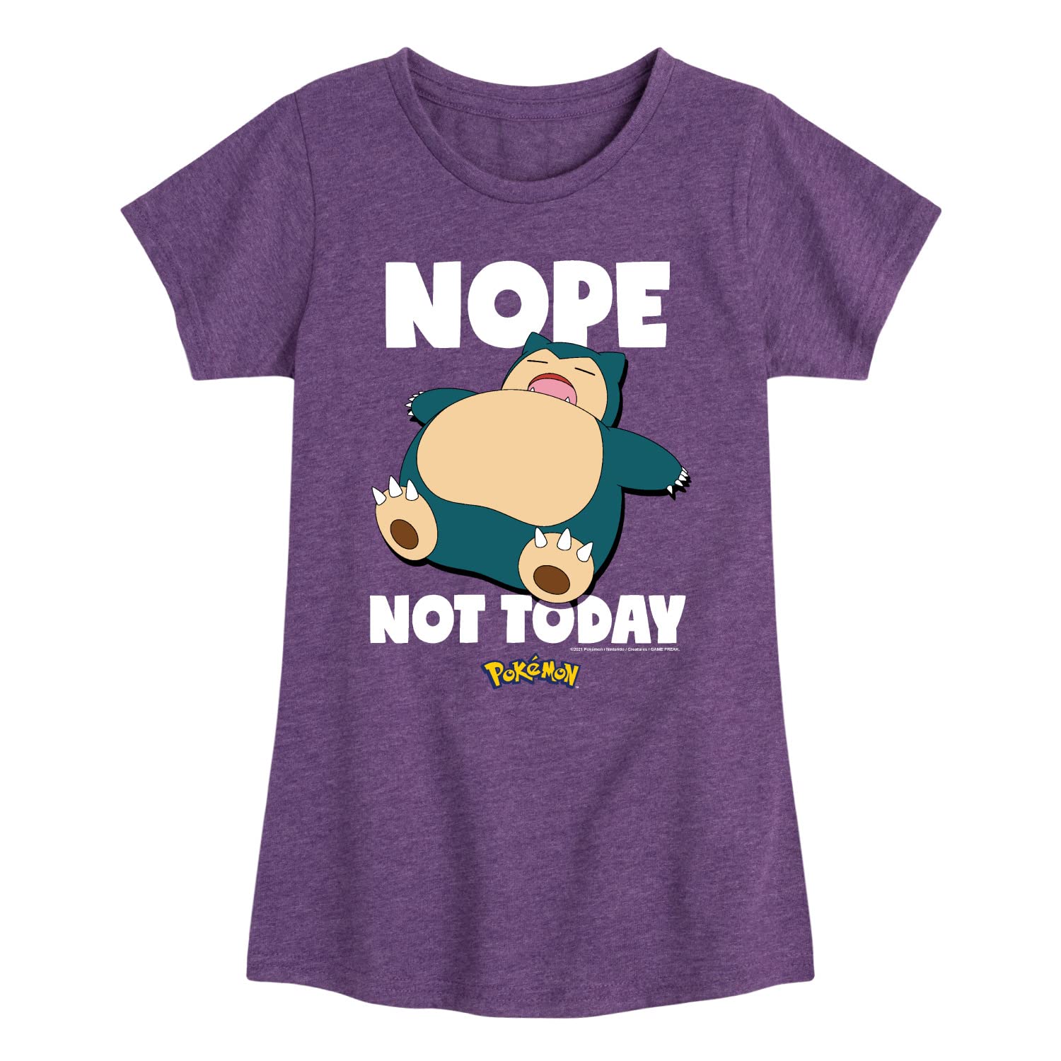 Pokémon Snorlax 'Nope Not Today' Graphic T-Shirt for Youth Girls | HYBRID APPAREL Short Sleeve Cotton Tee | Perfect for Casual Wear, School & Anime Fans