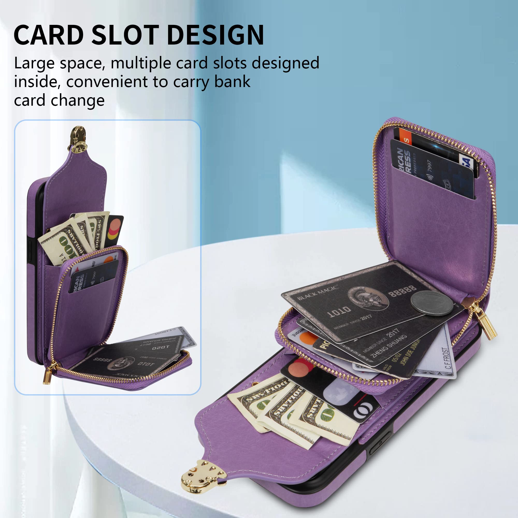Premium Leather Wallet Case with Crossbody Strap & Card Holder for iPhone 13 Pro (6.1