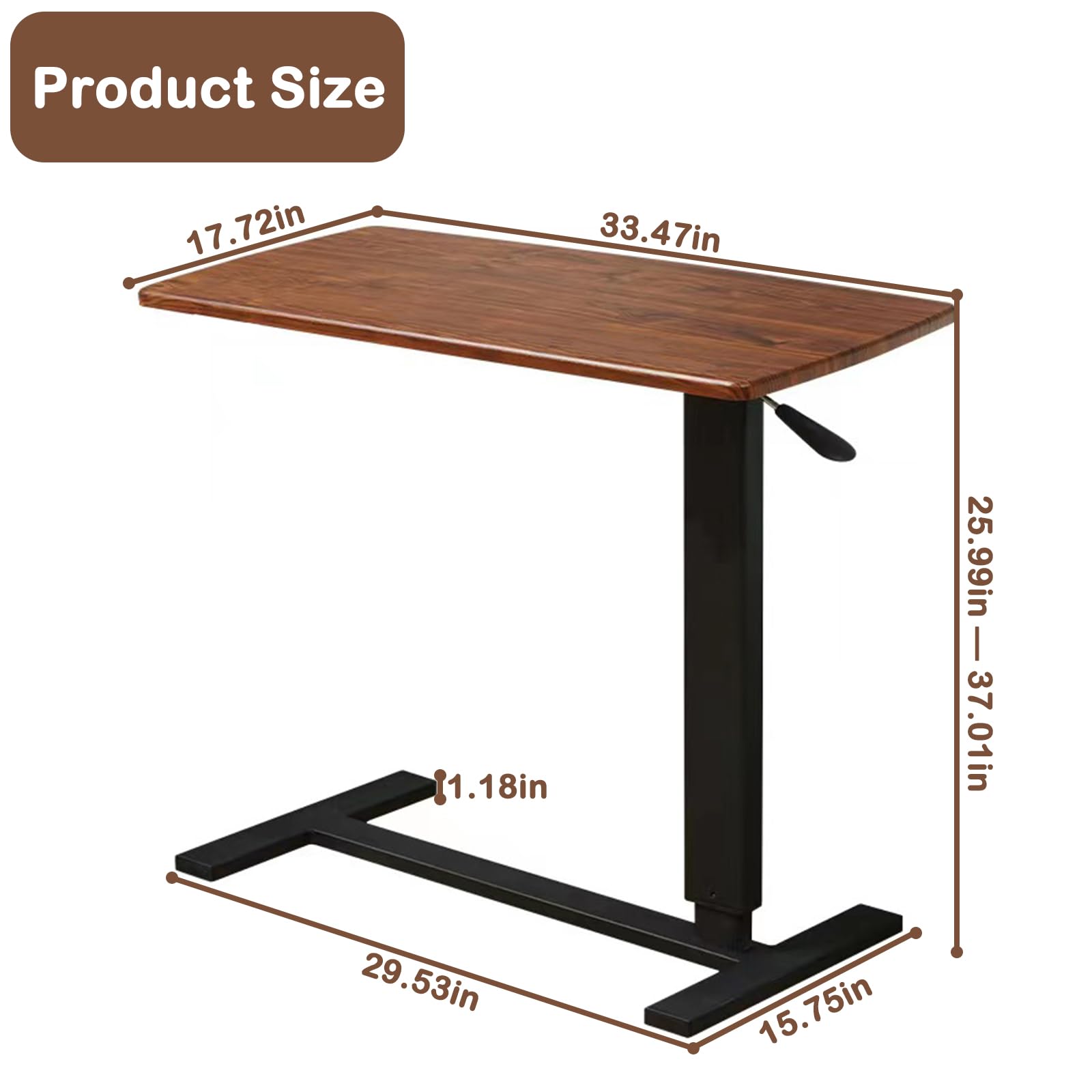 Adjustable Overbed Table with Hidden Wheels - Rolling Laptop Standing Desk with Wood Tabletop for Hospital & Home Use - Hospital Bed Table in Walnut Finish - Perfect for Patients, Elderly Care & Bedside Workspace