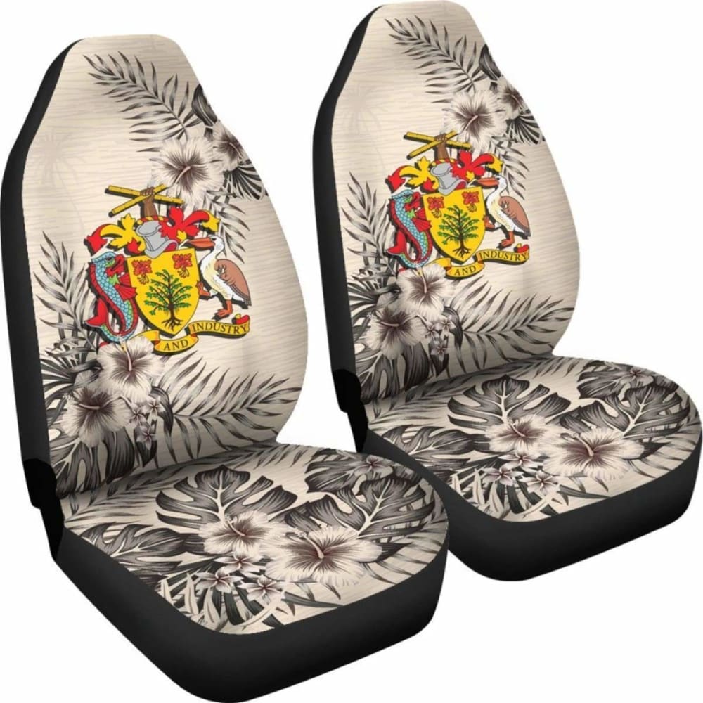 Premium Barbados Car Seat Covers - Beige Hibiscus Design (Set of 2) | Universal Fit for Cars, SUVs & Trucks | Waterproof & Comfortable for Road Trips, Commuting & Daily Driving