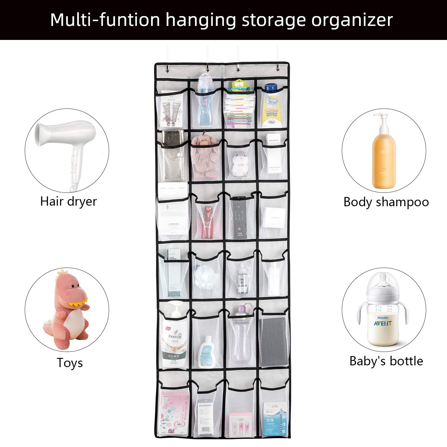 24-Pocket Over The Door Hanging Shoe Organizer - 58x21 Inch Mesh Shoe Rack for Men, Women & Kids - Space Saving Closet Storage Solution (White, 2-Pack) - Perfect for Bedrooms, Closets, Dorm Rooms & Small Spaces