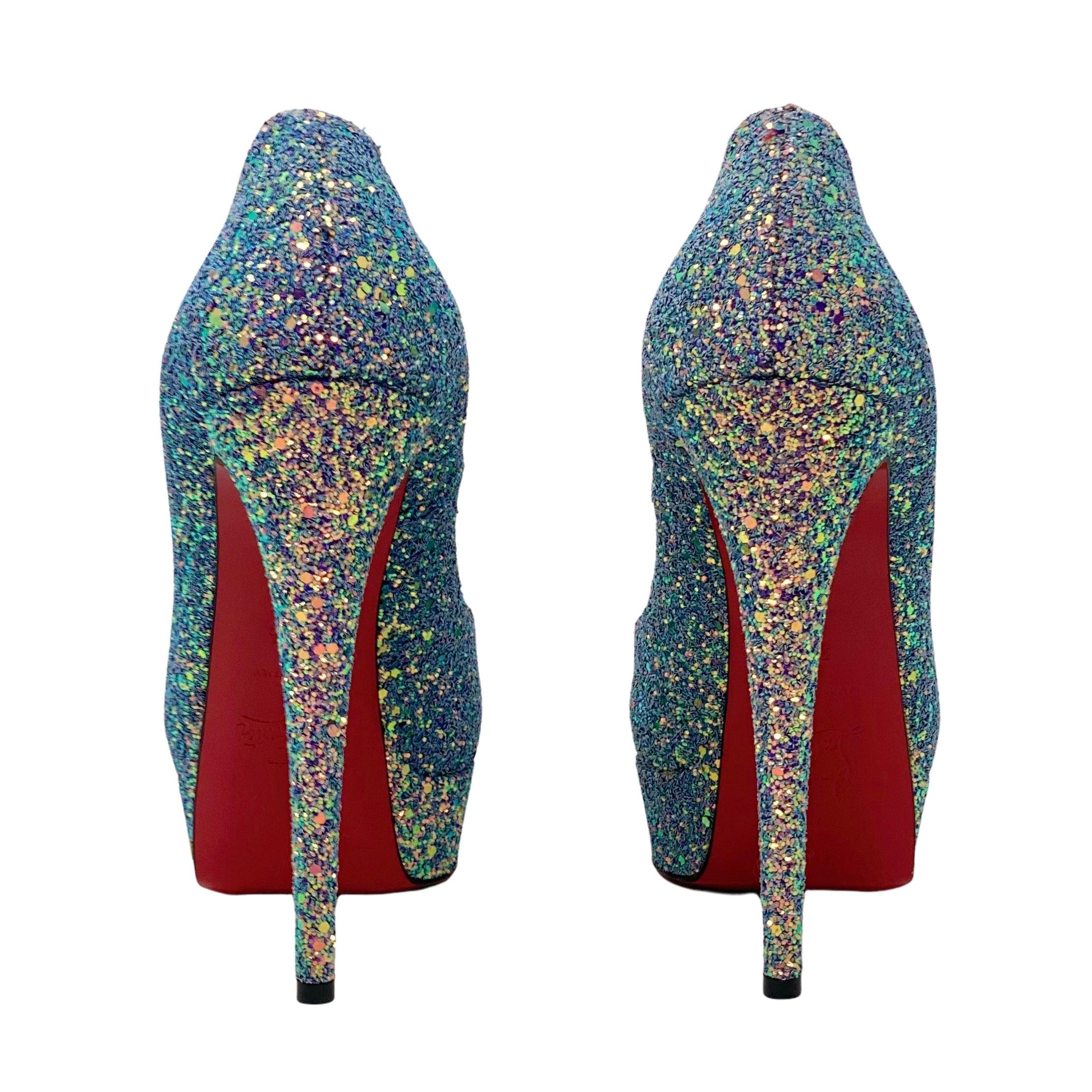 Christian Louboutin Dragonfly Glitter Lady Peep Pumps Size 38.5 - Luxury High Heels for Women, Perfect for Evening Parties, Weddings & Special Occasions