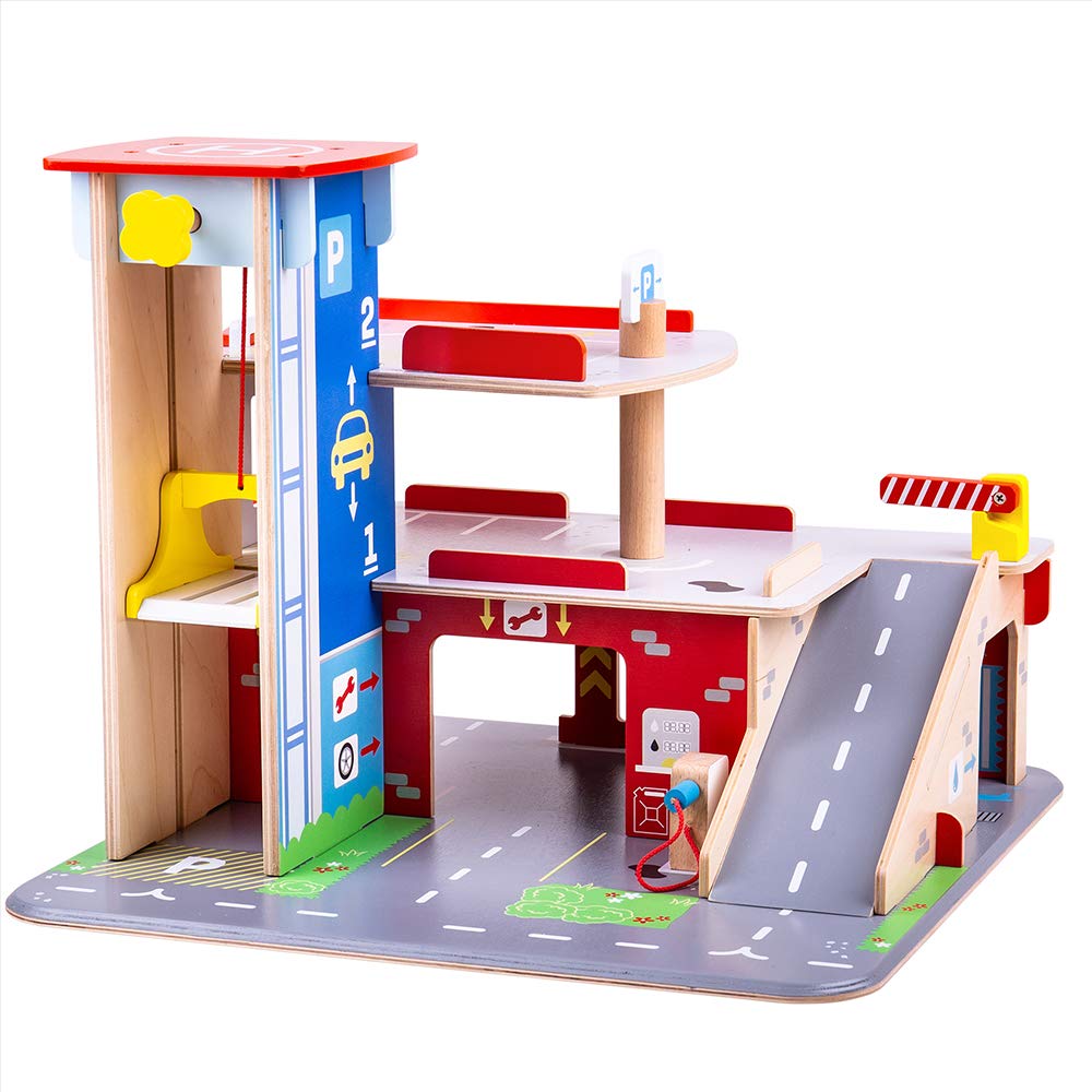 Bigjigs Toys Wooden Park & Play Garage Playset - Kids Pretend Play Toy for Toddlers & Preschoolers | Perfect for Indoor & Outdoor Playtime, Birthday Gifts, and Early Learning Development