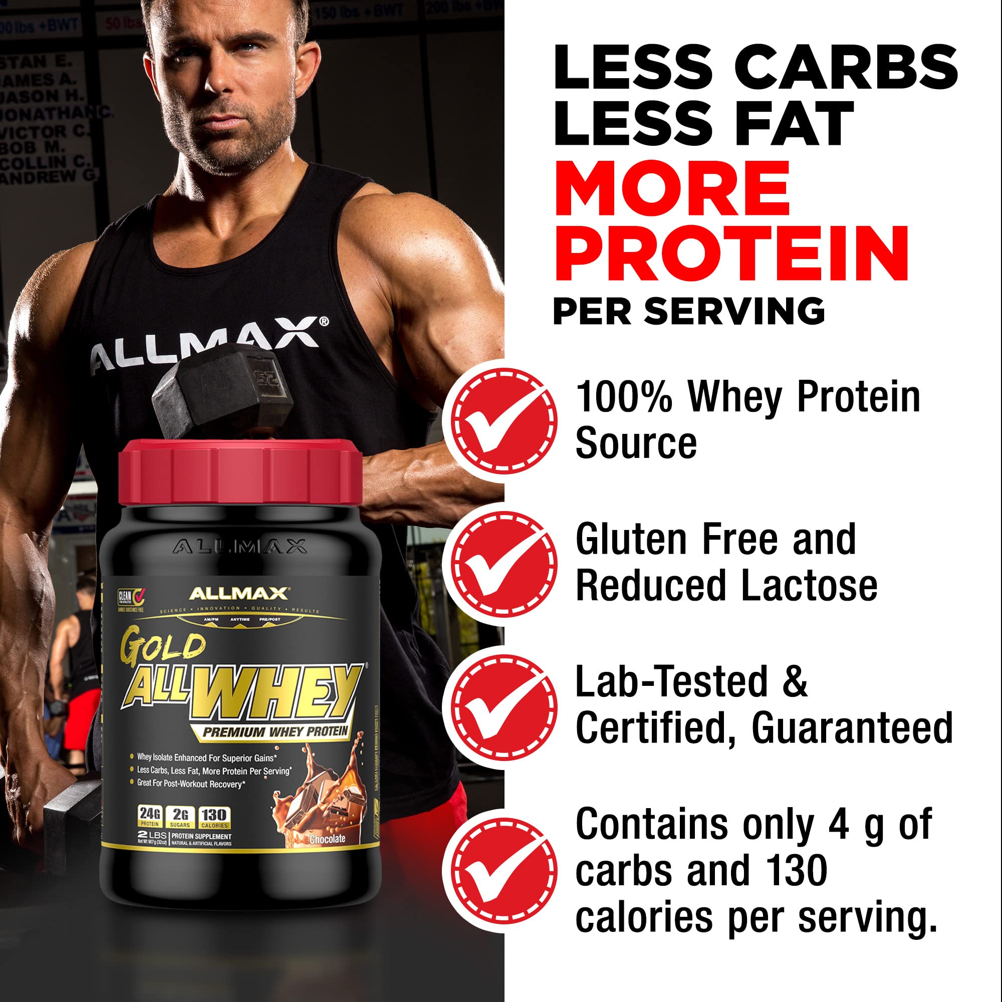 ALLMAX Nutrition Gold ALLWHEY Whey Protein Powder - French Vanilla Flavor, 2 lb (24g Protein Per Scoop) | Gluten Free, Low Carb & Low Sugar | 30 Servings | Ideal for Post-Workout Recovery & Muscle Building
