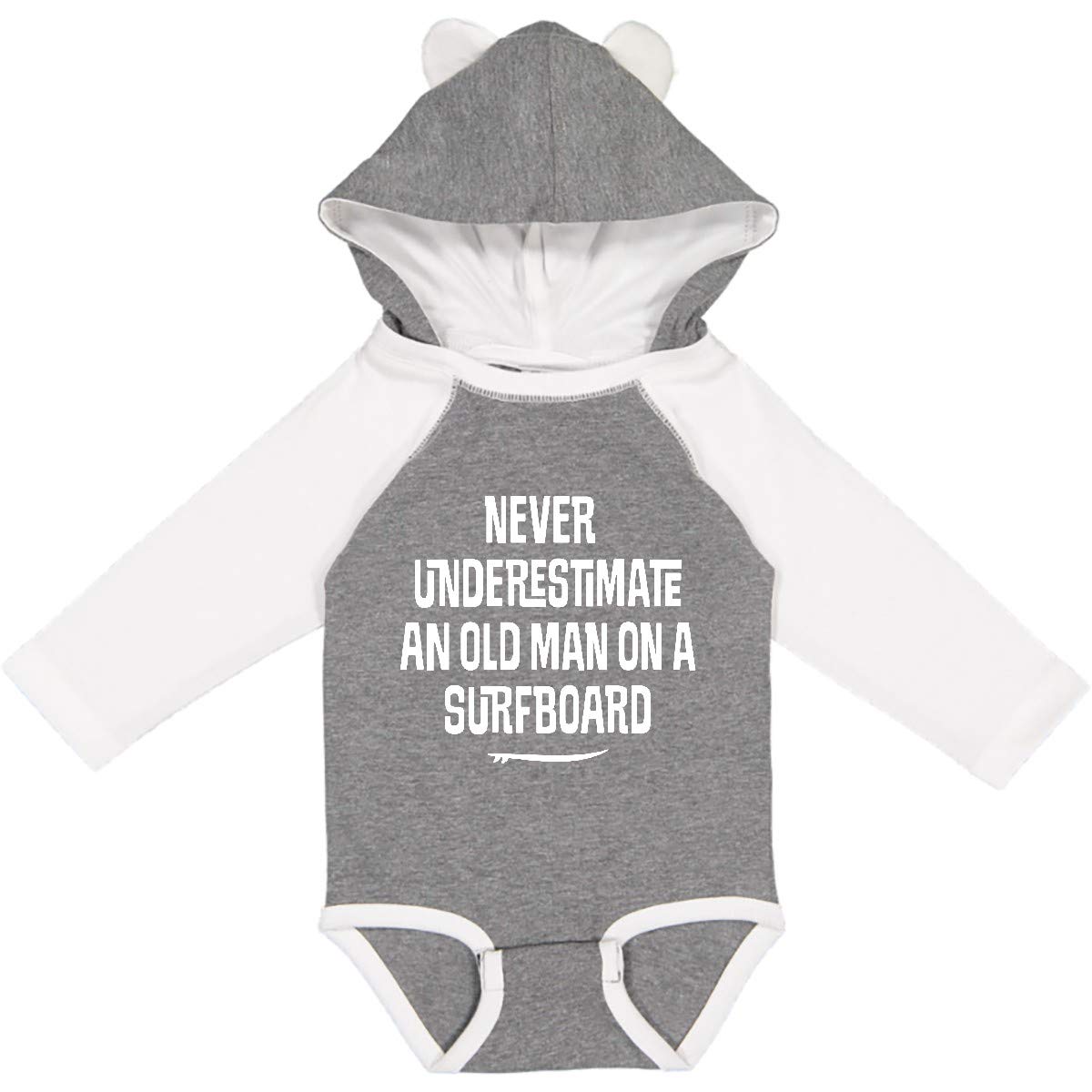 Inktastic Underestimate Old Man Surfboard Long Sleeve Baby Bodysuit - Soft Cotton Creeper for Newborns & Infants - Perfect for Beach Trips, Surfing Photos & Casual Outings