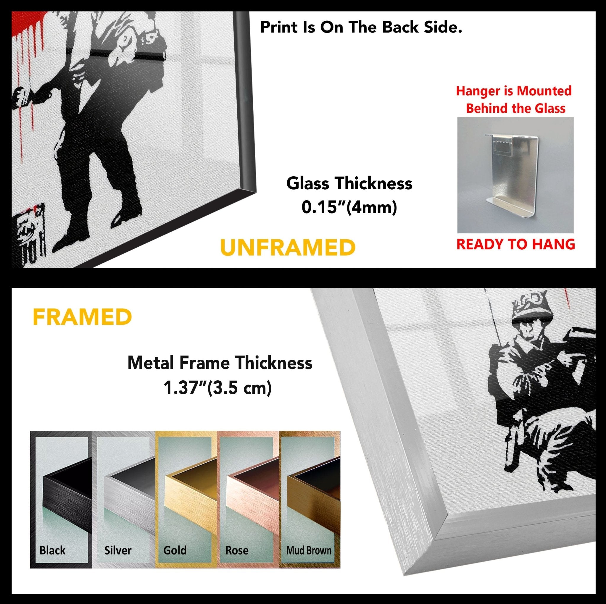 Banksy CND Soldiers Peace Glass Wall Art - Modern Home Decor for Living Room, Office & Gallery - Unique Street Art Gift for Collectors