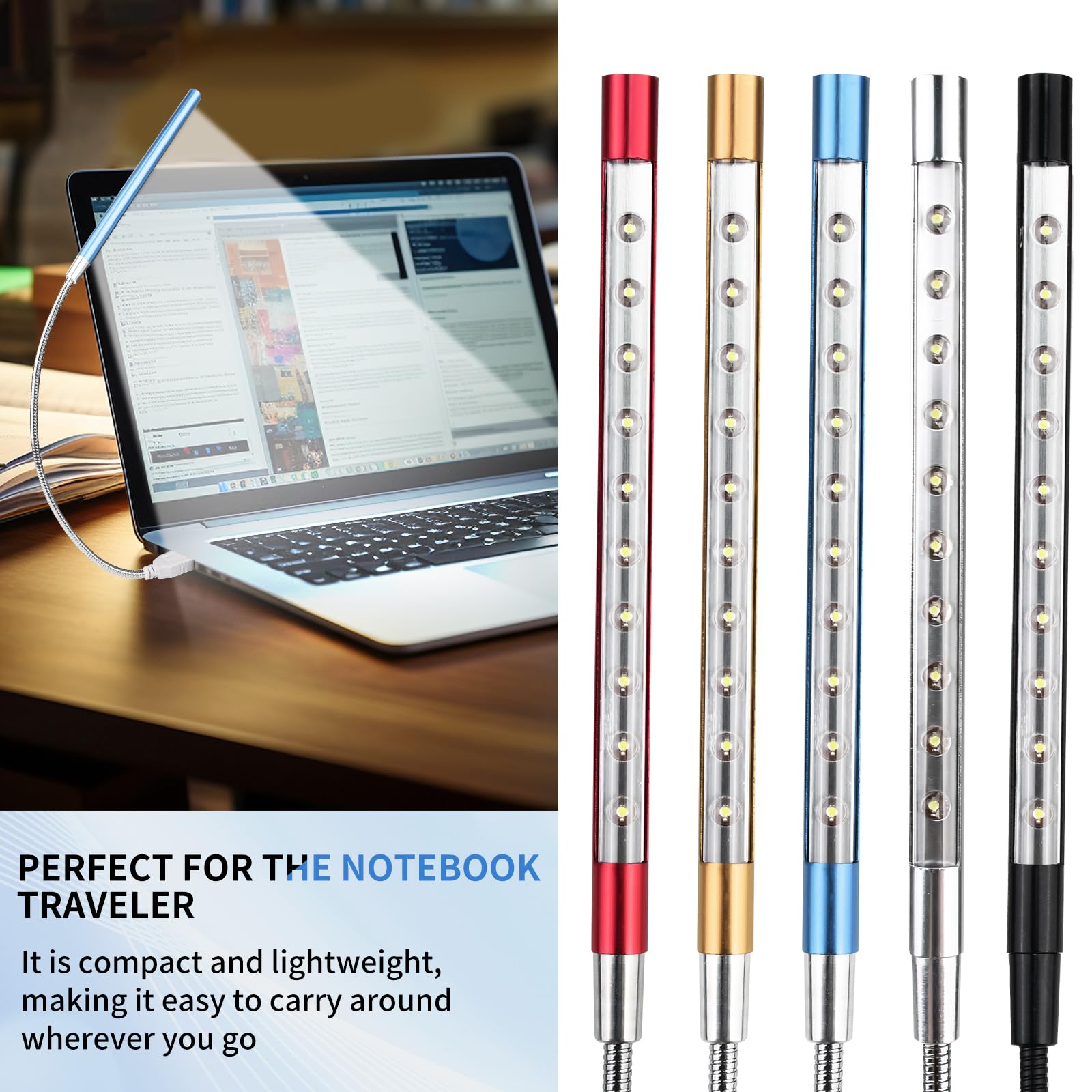 Portable USB LED Keyboard Light with 10 Lamp Beads, Flexible Gooseneck Design for Laptop, Reading, and Nighttime Typing, Blue (No Touch Switch, 1 Pcs) - Ideal for Home Office, Study, and Gaming