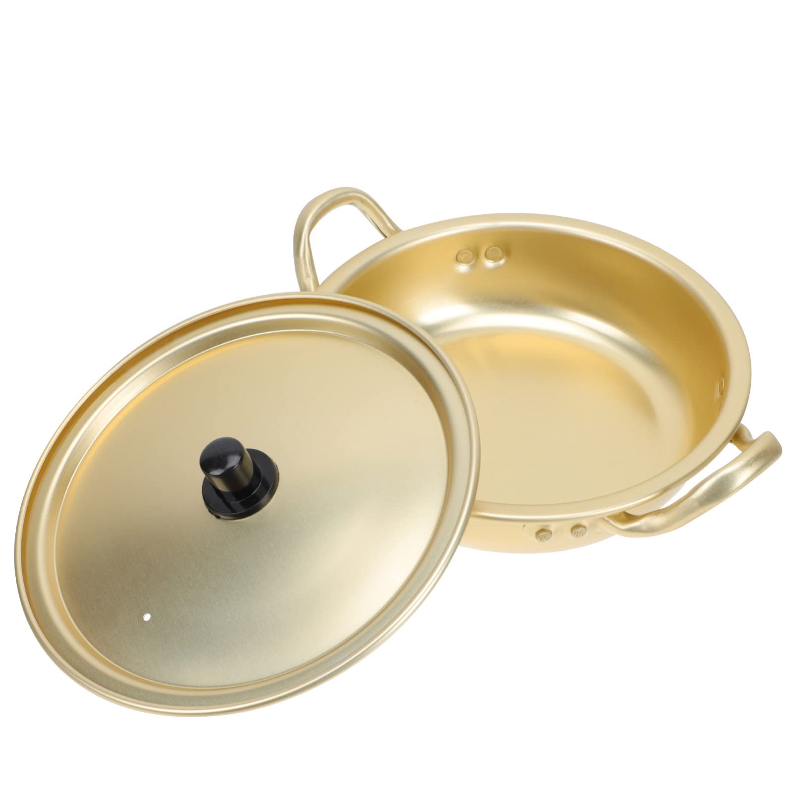 Korean Ramen Pot Noodle Bowl - Golden Korea Instant Noodles Cooking Pot with Lid & Handle - Aluminum Soup Cooker Set - Double Ear Ramyun Bowl for Home & Restaurant Use - Perfect for Camping, Dorm Cooking & Asian Cuisine Preparation