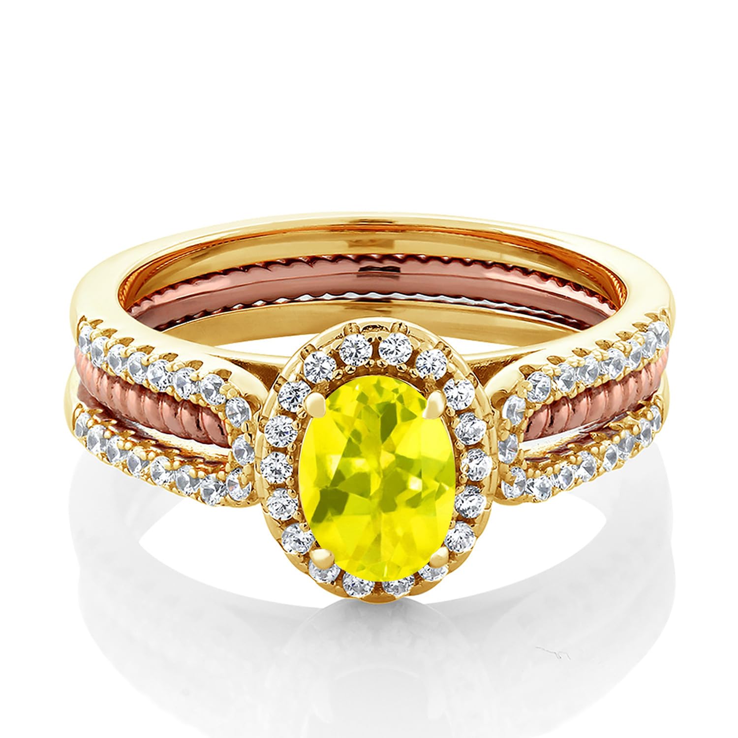1.42 Ct Oval Canary Mystic Topaz 18K Yellow Gold Plated Silver Stackable Ring for Women | Gem Stone King | Elegant Jewelry Gift for Anniversary, Birthday & Special Occasions