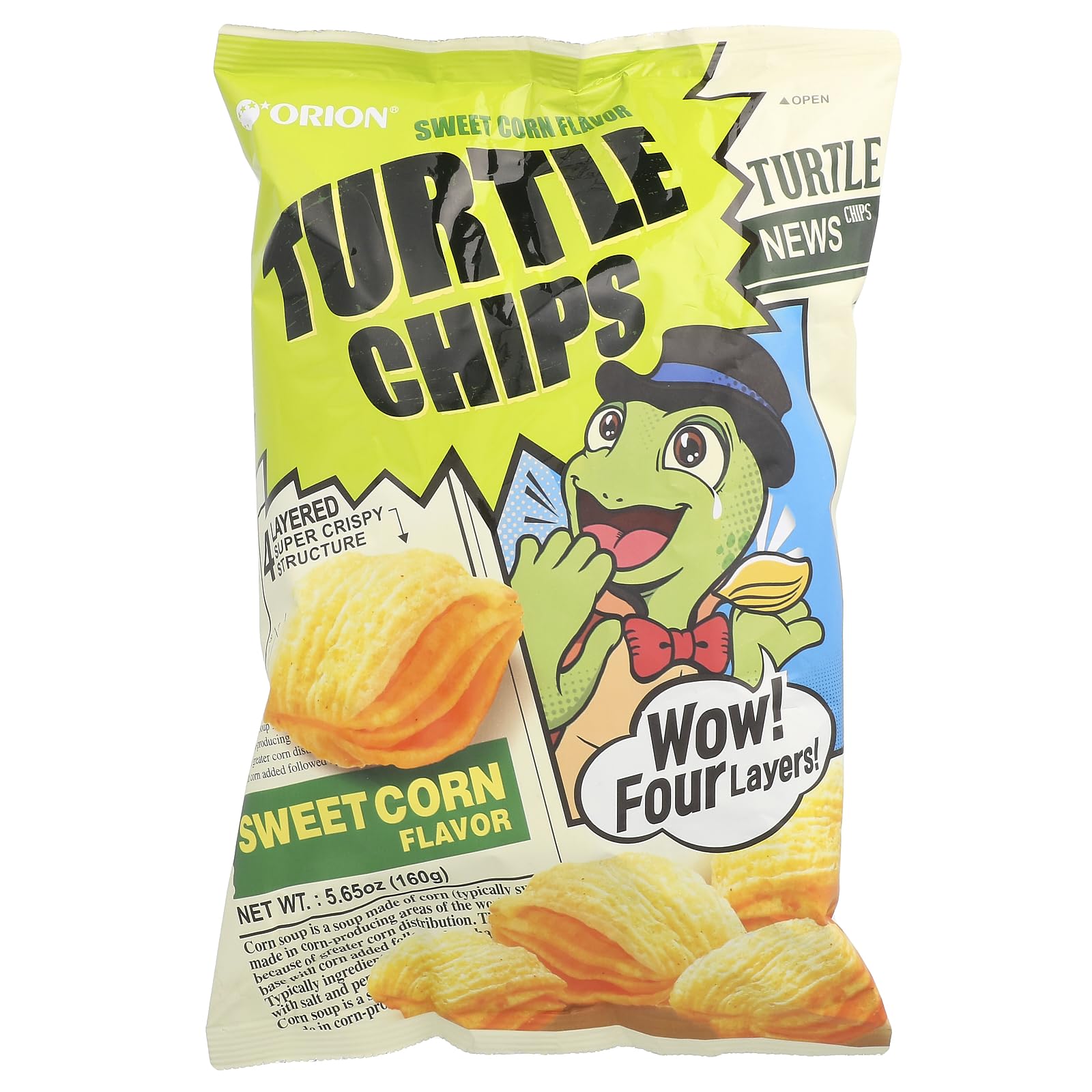 Orion Turtle Chips Corn Soup Flavor 160g - Korean Four-Layer Crunchy Snacks for Parties, Movie Nights & On-the-Go Snacking