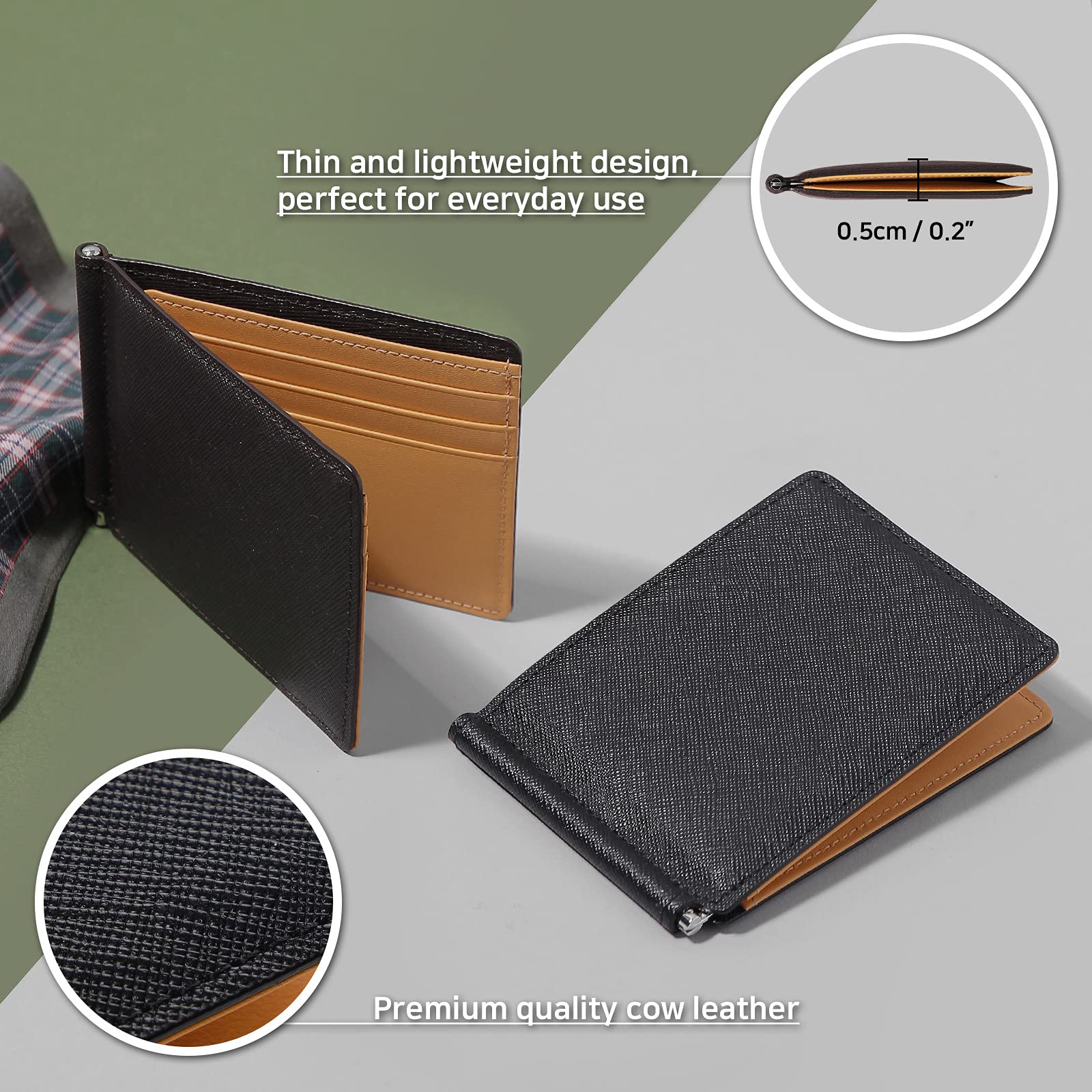 Licata Slim Cowhide Leather Minimalist Front Pocket Bi-Fold Wallet for Men - RFID Blocking Money Clip, Card Slots & ID Window - Perfect for Everyday Carry, Travel & Business (Black)