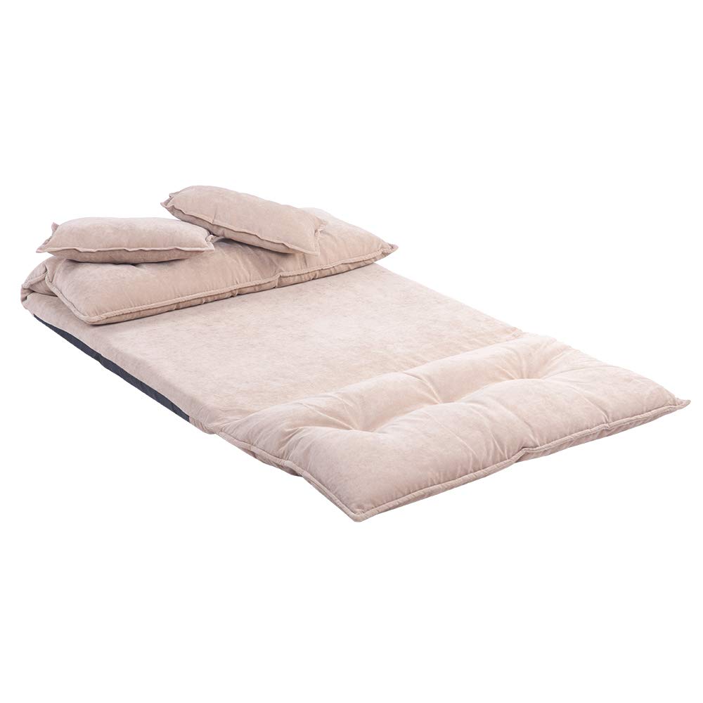 Modern Adjustable Foldable Leisure Sofa Bed - Convertible Futon Couch with 2 Pillows for Living Room, Bedroom, Dorm | Perfect for Sitting, Lounging, Watching TV, Reading & Gaming (Beige)