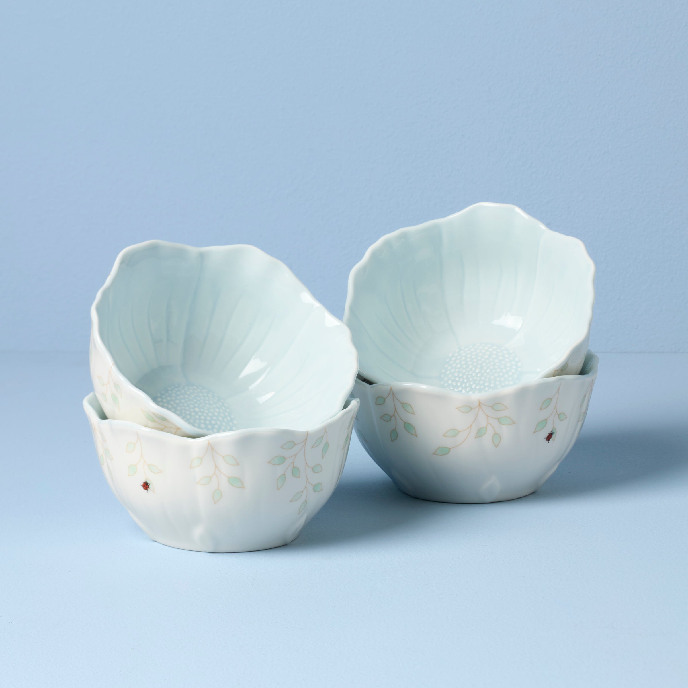 Butterfly Meadow Floral Blue Dessert Bowls Set of 4 - Elegant Porcelain Serving Dishes for Ice Cream, Pudding & Party Desserts - Perfect for Home Dining & Entertaining