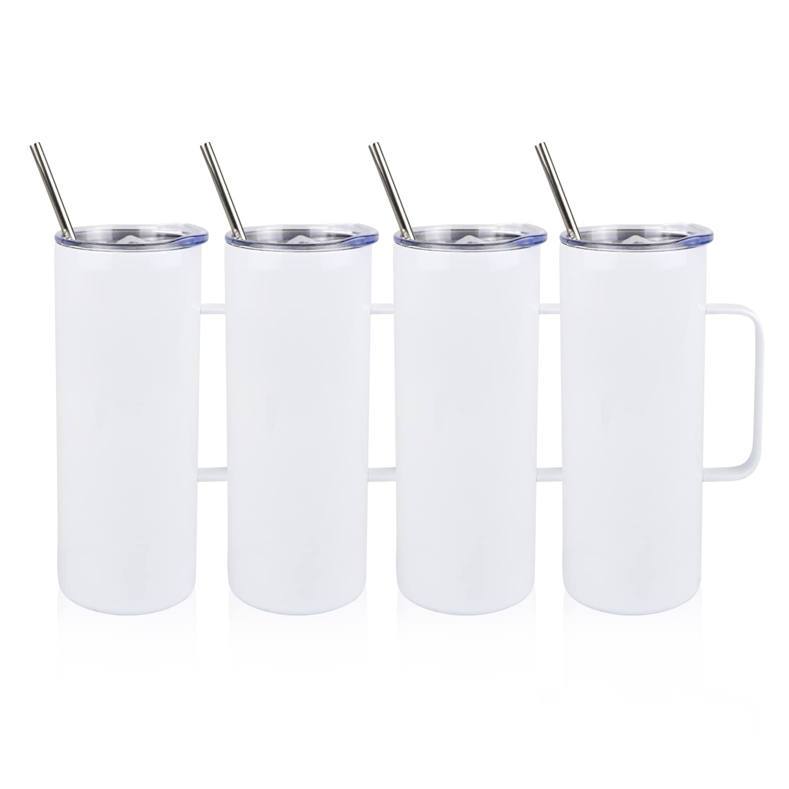 MAIKESUB 4 Pack 20oz Sublimation Blank Skinny Tumbler - Double Wall Stainless Steel Coffee Mug with Handle, Straw & Sliding Lid - Perfect for DIY Sublimation Printing, Travel, Office & Outdoor Use