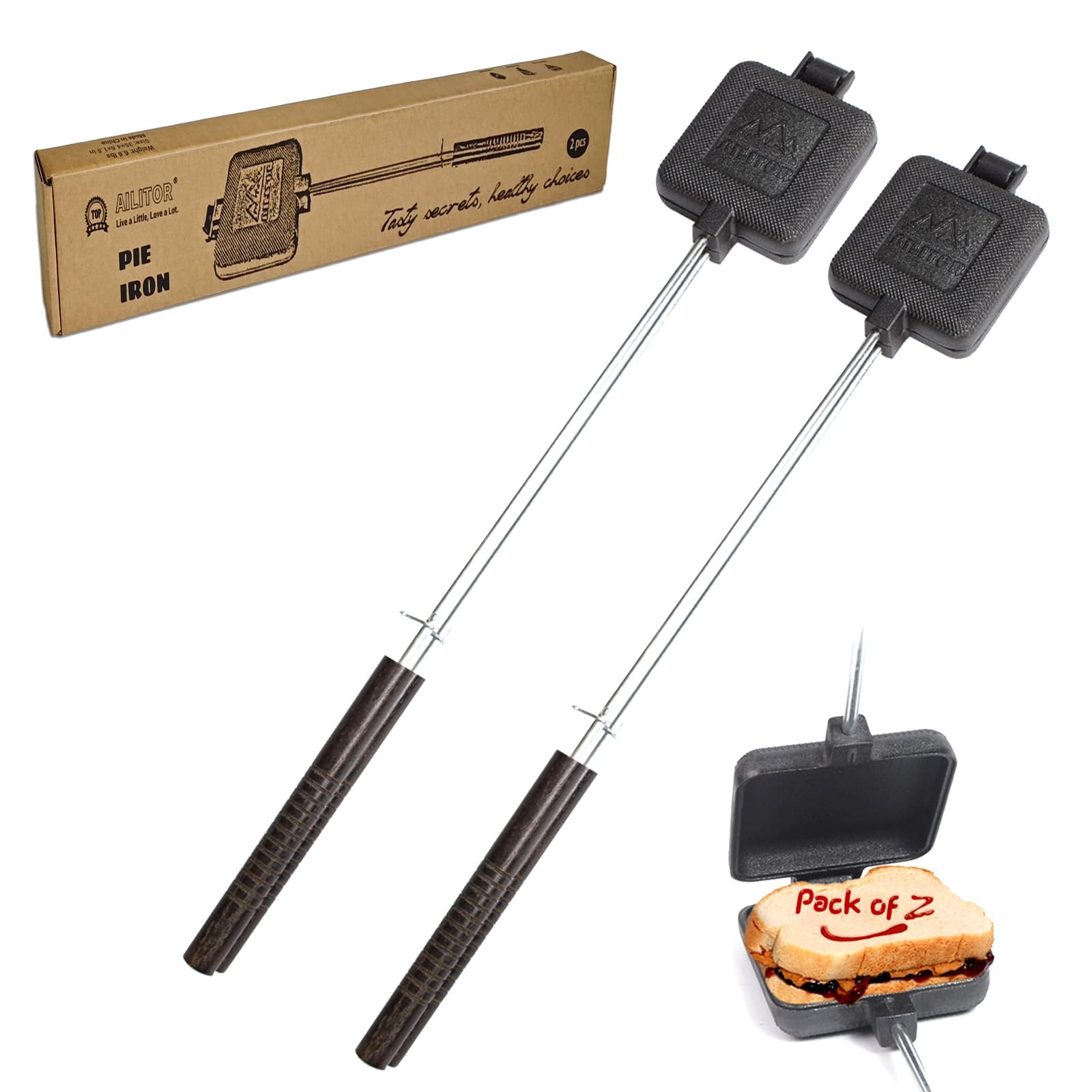 Cast Iron Camp Pie Cooker & Sandwich Maker - Heavy Duty Campfire Cooking Tool for Outdoor Picnics, BBQs, and Backpacking (Pack of 2)